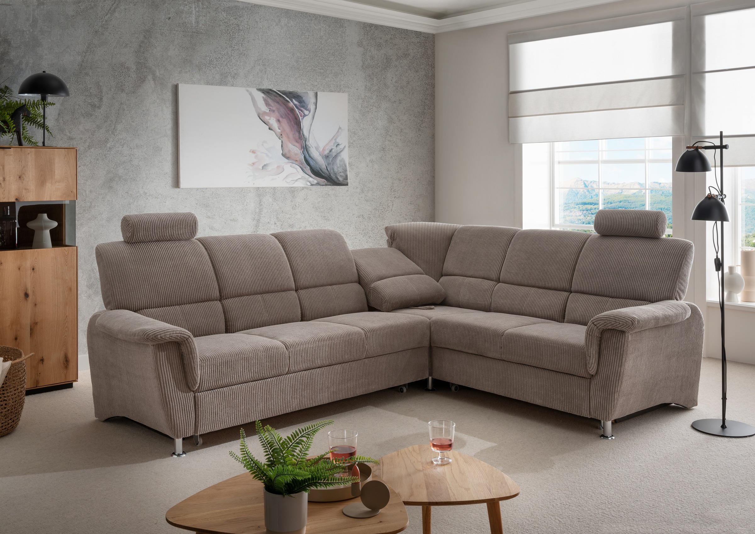 Home affaire Ecksofa »Pisa L-Form, mit Schlaffunktion, Stauraum, 2x höhenve günstig online kaufen