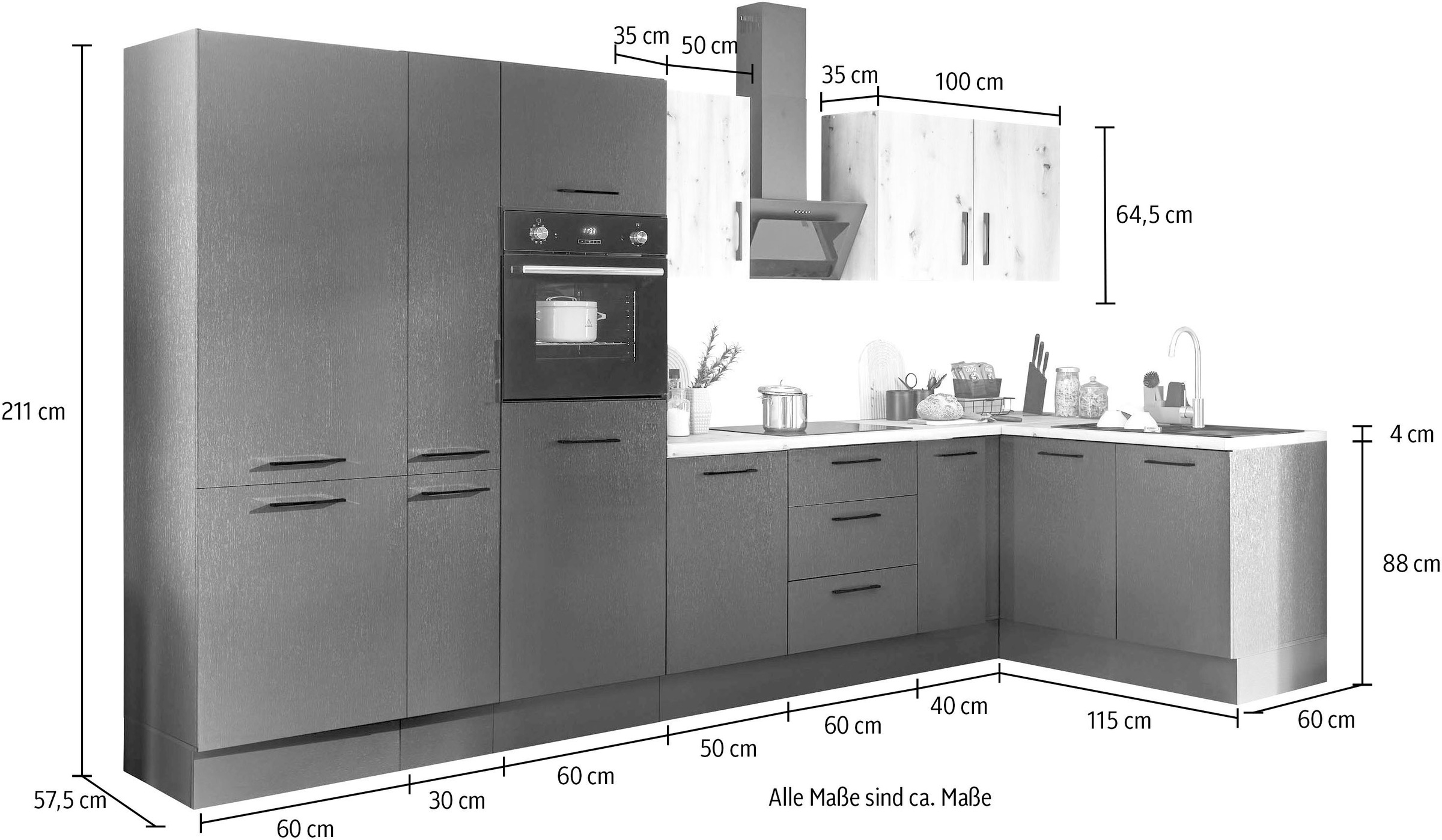 BASIC by Balculina Winkelküche »Turin«, Stellbreite 360x175 cm, wahlweise mit E-Geräten