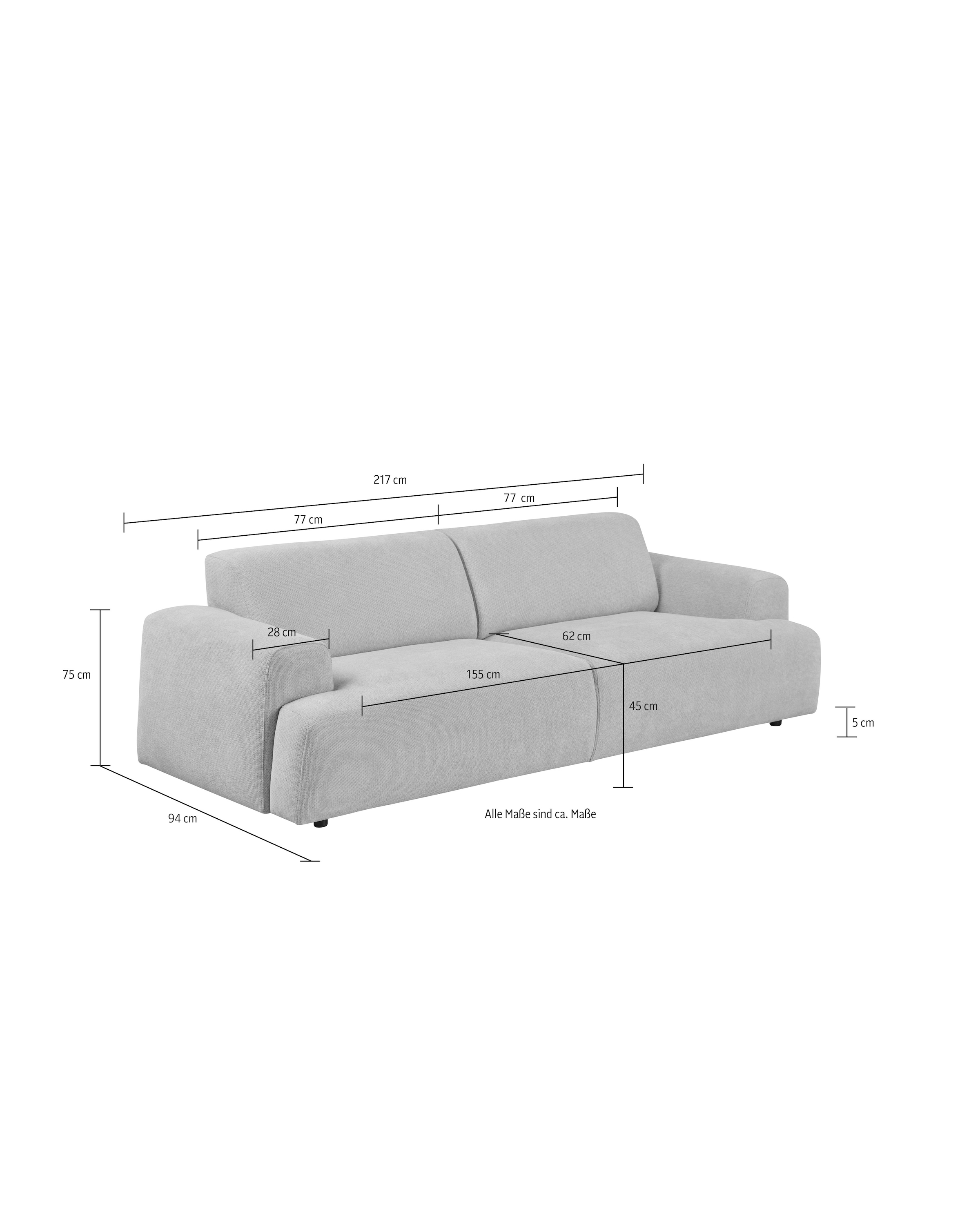 andas 2,5-Sitzer »Linkka, Breite 217 cm«, in einem weichen Chenille-Stoff, mit Wellenunterfederung