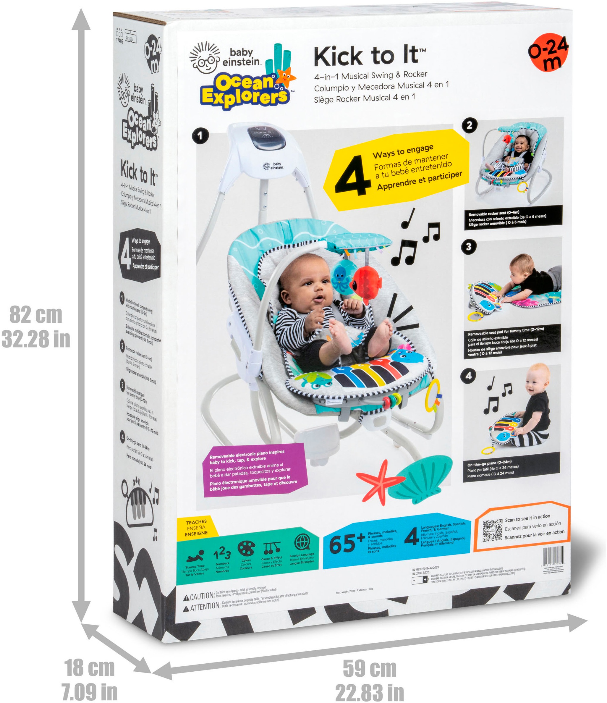 Baby Einstein Babywippe »Kick to It 4-in-1 Musical Swing & Rocker«, bis 9 kg, mit Sound-Effekt