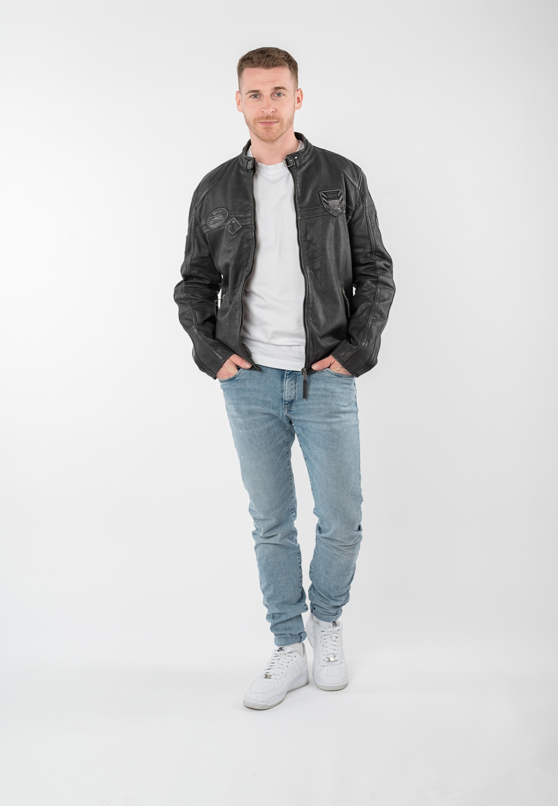 Mauritius Lederjacke »MMTorbu« mit Lederbadges im Racing-Stil