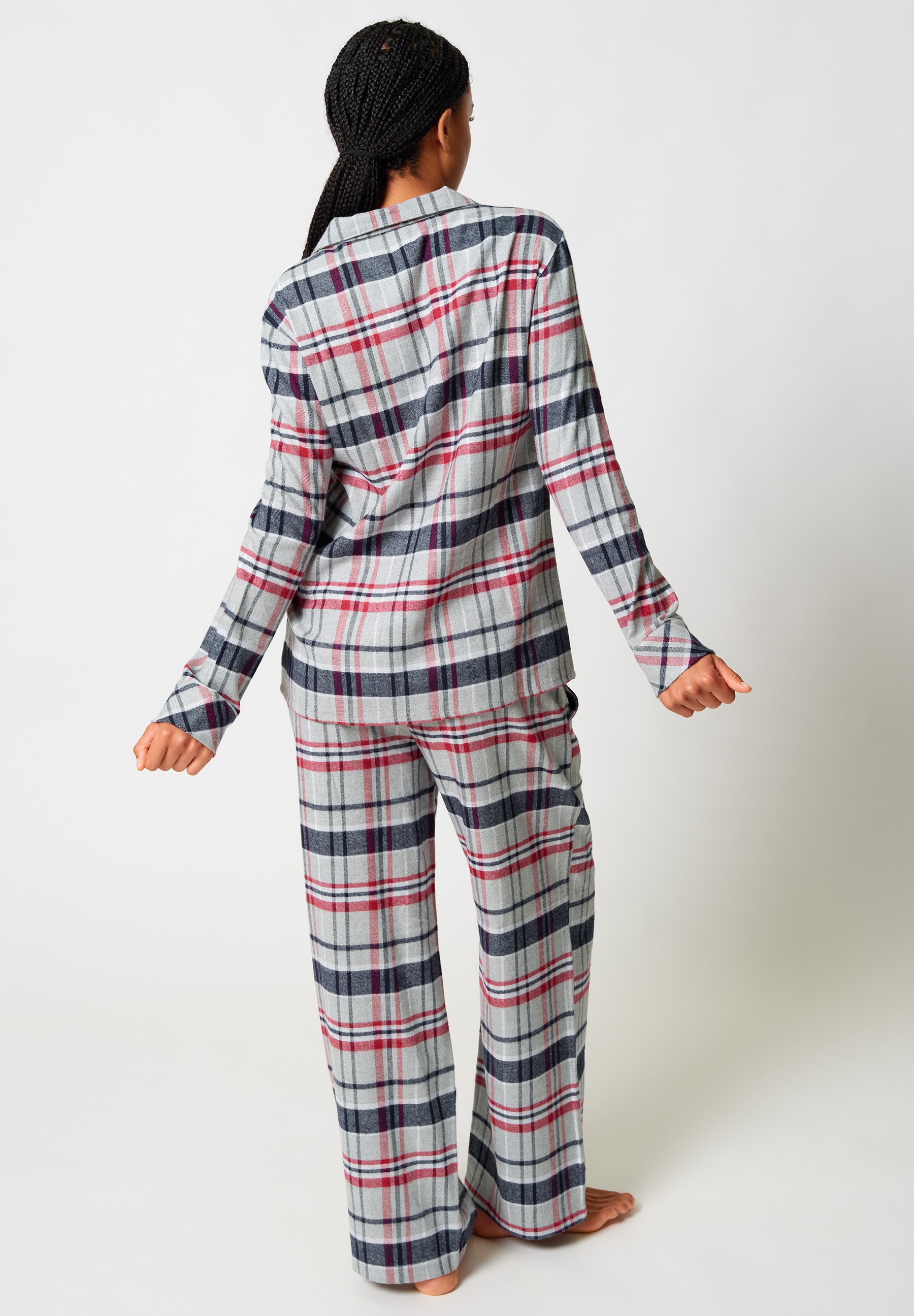 Skiny Pyjama »Night In Skiny Flanell« 2 Stk. tlg., wärmend, Cotton, kuschelig weich, Bindeband, elastischer Bund