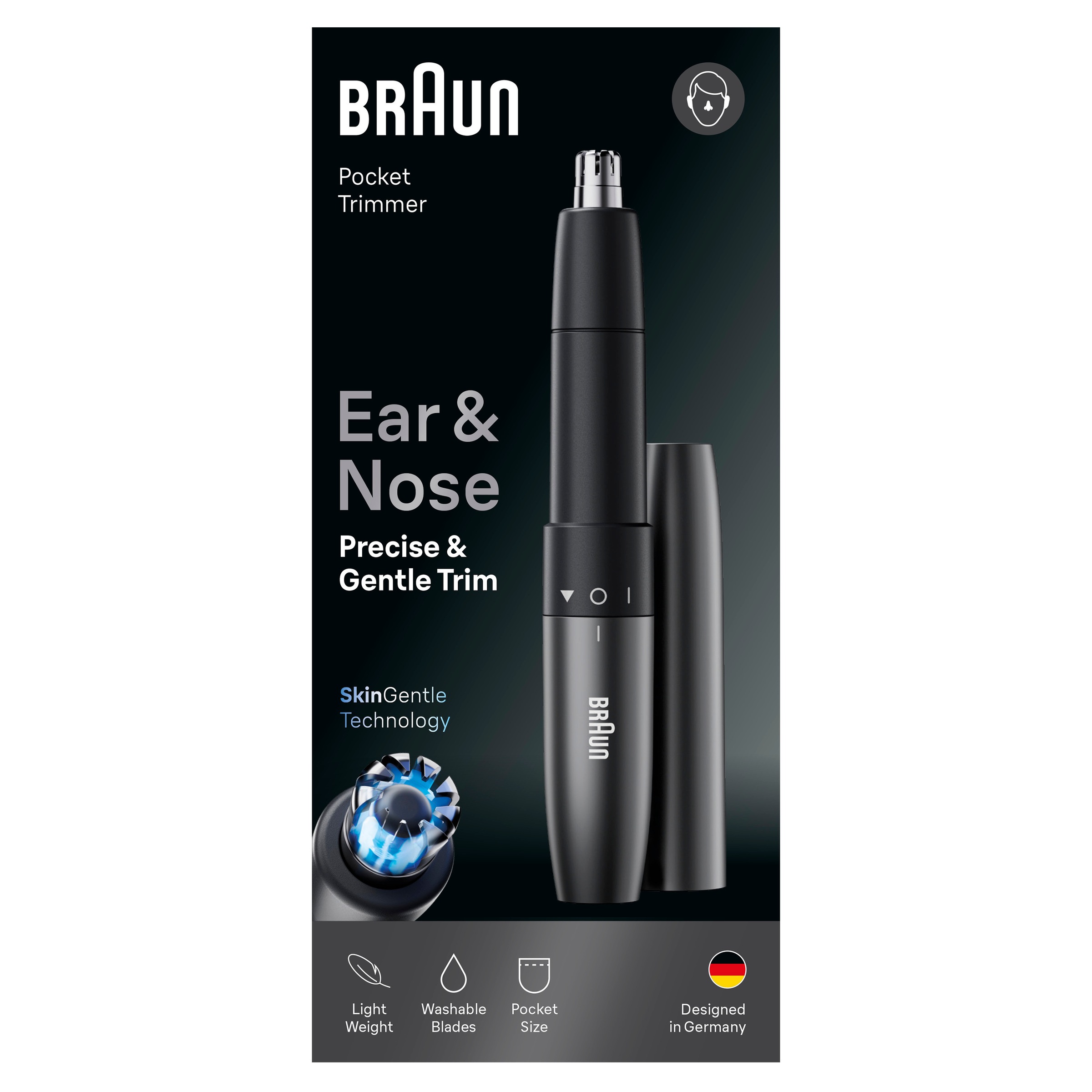 Braun Nasen- und Ohrhaartrimmer »EN10« 1 Aufsätze Doppelklingen, SkinGentle Technologie, AAA Batterie Enthalten, Grau