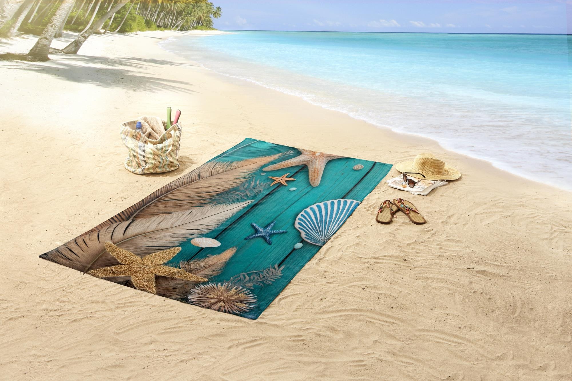 good morning Strandtuch »Bali« Mikrofaser, Velours, Strandtuch, saugfähig, 100x180, tropisch, federn