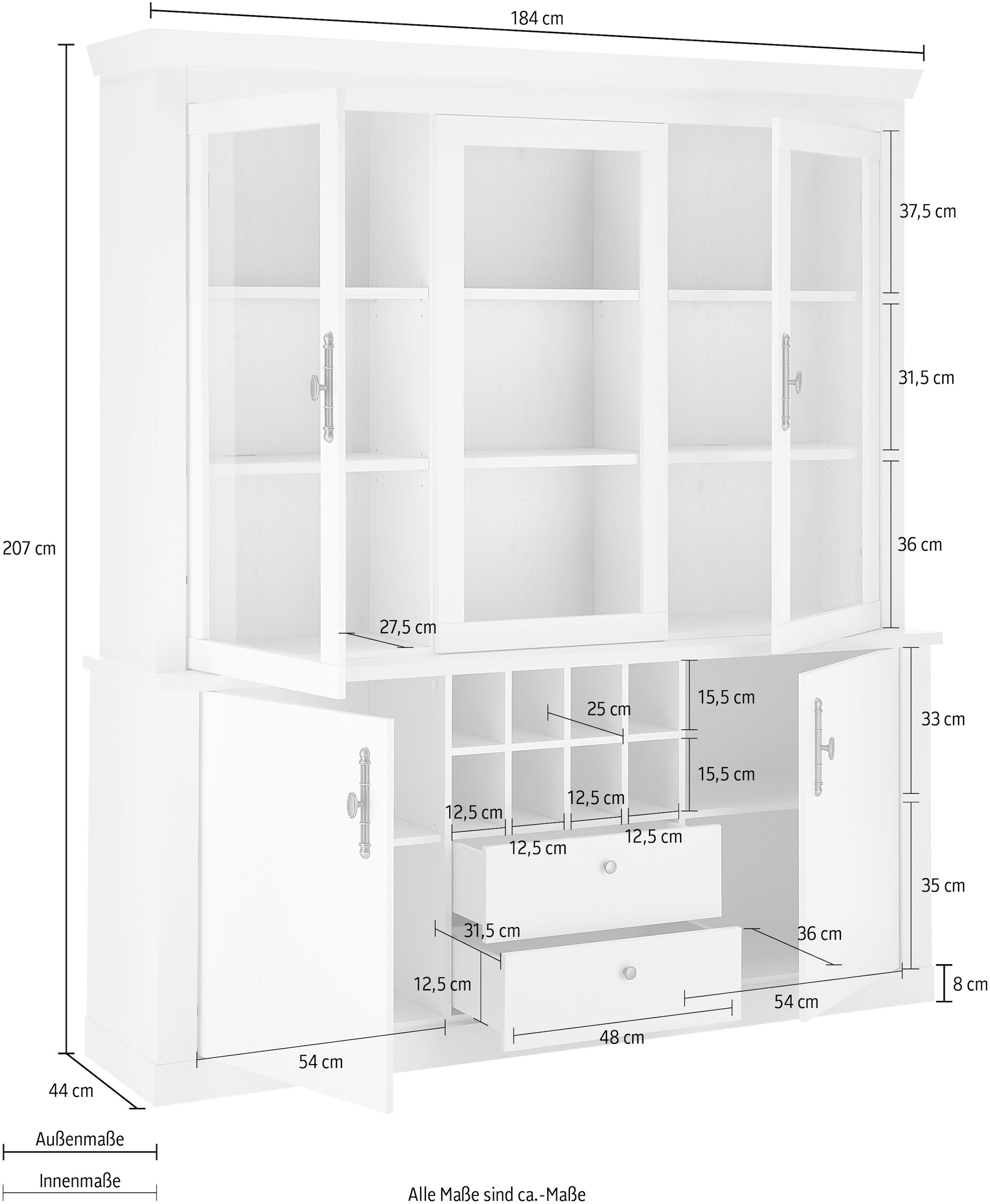 Home affaire Buffet »RAVENNA«, im romantischen Landhausstil, Griffe aus Metall, Höhe 207 cm