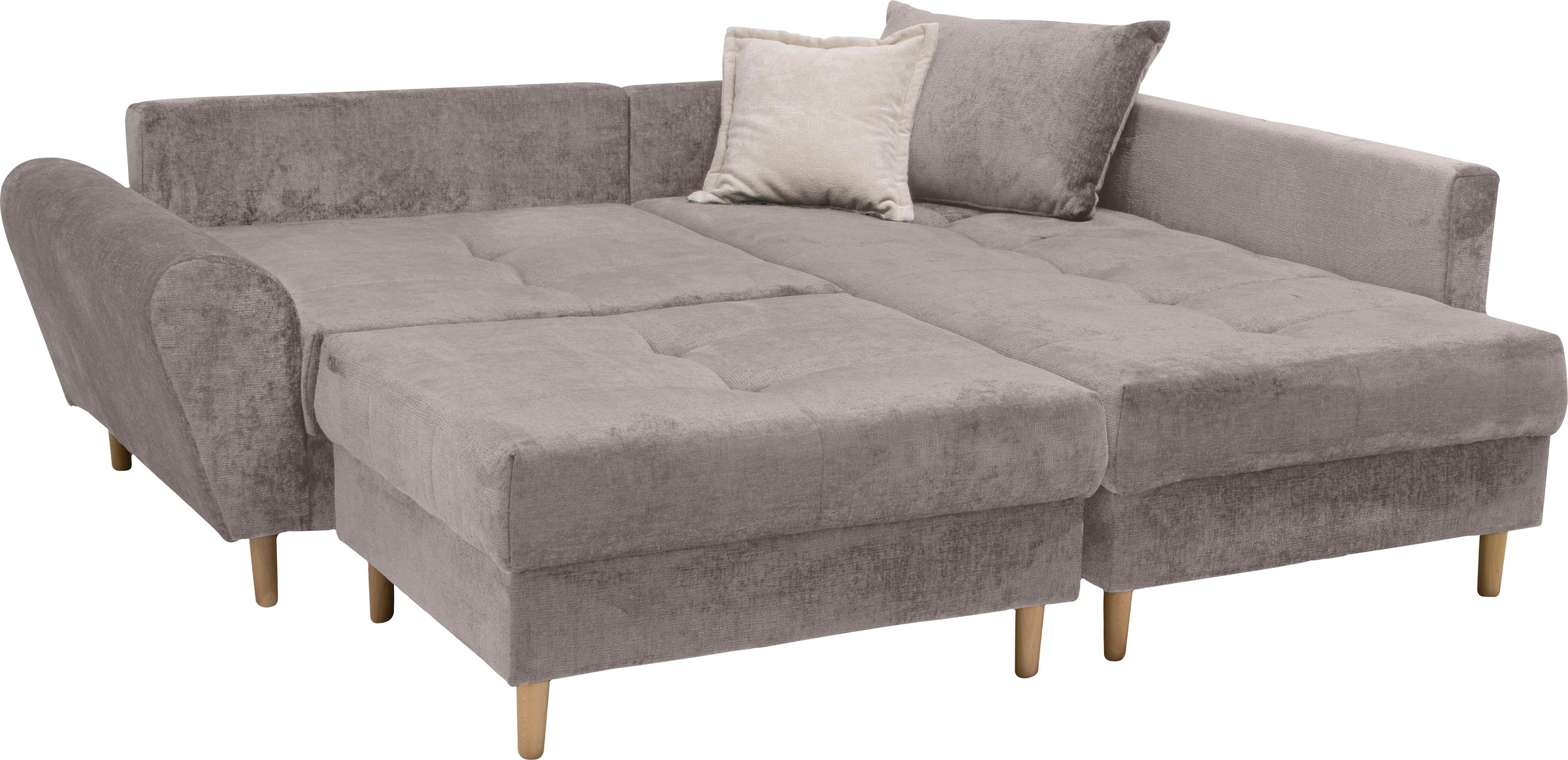 COLLECTION AB Ecksofa »Reims L-Form«, Ottomane beidseitig montierbar, inkl. Bettfunktion und Hocker