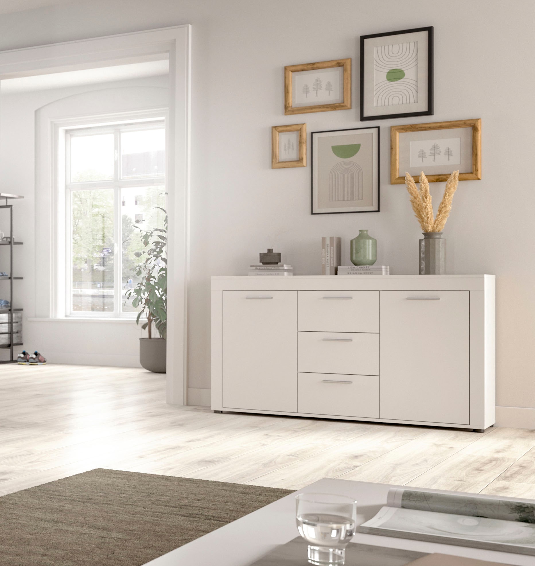 INOSIGN Sideboard »Aosta, Breite 125 cm, in verschiedenen Farbausführungen«, mit 2 Türen und 3 Schubkästen, Wohnzimmer, Kommode, Schrank