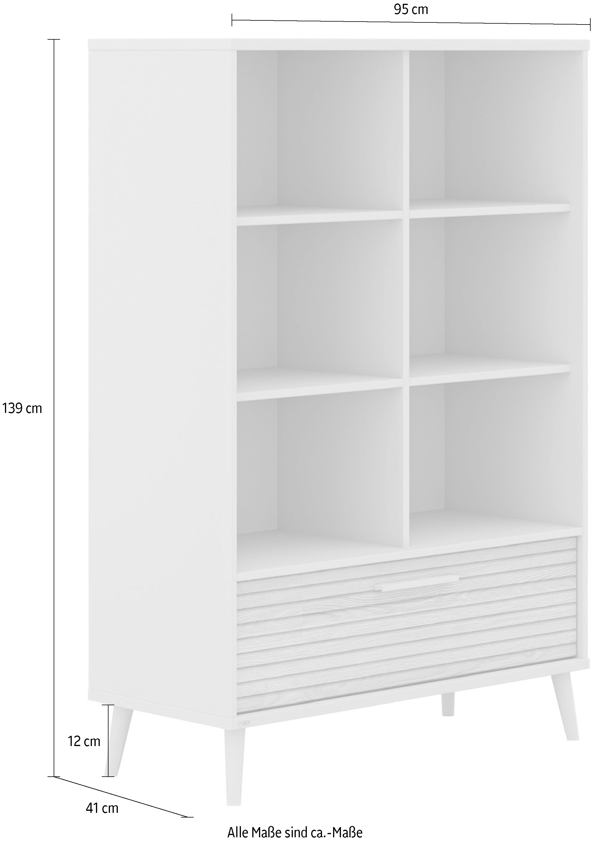 PAIDI Standregal »EEFJE, Regal in modernem Design, Cashmere-Beige mit Groovy-Oak«, (B/H/T ca. 95x139x41cm), mit großer Schublade, 6 Fächer, Einlegeböden variabel