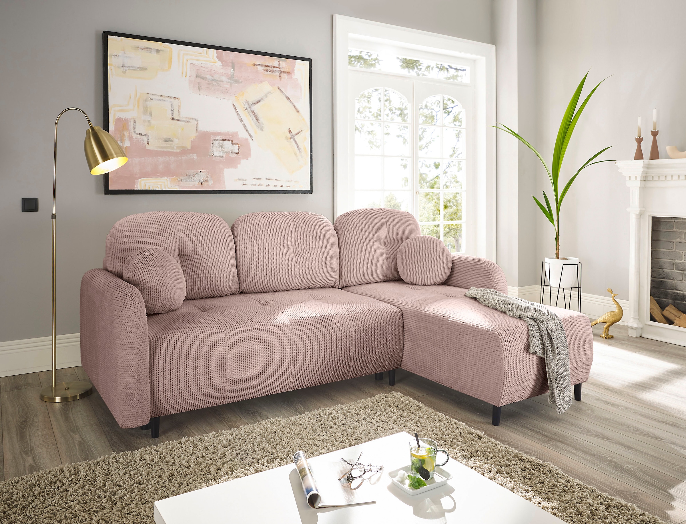 Leonique Ecksofa »BLAISE«, mit Bett-Funktion (Liegefläche 140/200 cm), Zier- und Rückenkissen
