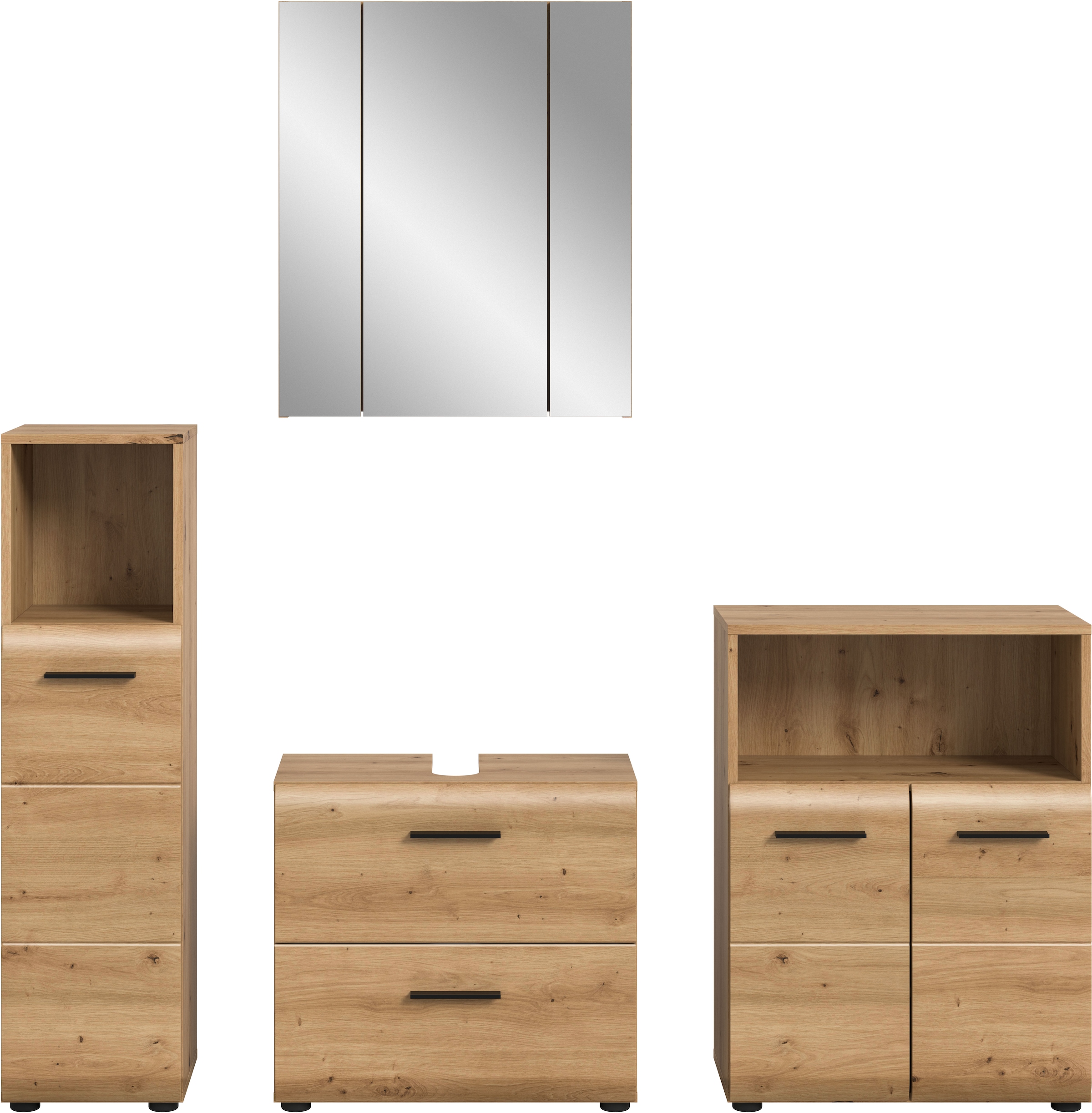 INOSIGN Badmöbel-Set »FLORENZ, TOPSELLER!, 4-teilige Badkombination, hochwertige MDF-Front«, (Set, 4 St., Midischrank hoch, WBU, Spiegelschrank, Midischrank breit), Florenz, Badkombination 4-tlg., Artisan Oak NB, Standschrank, WBU