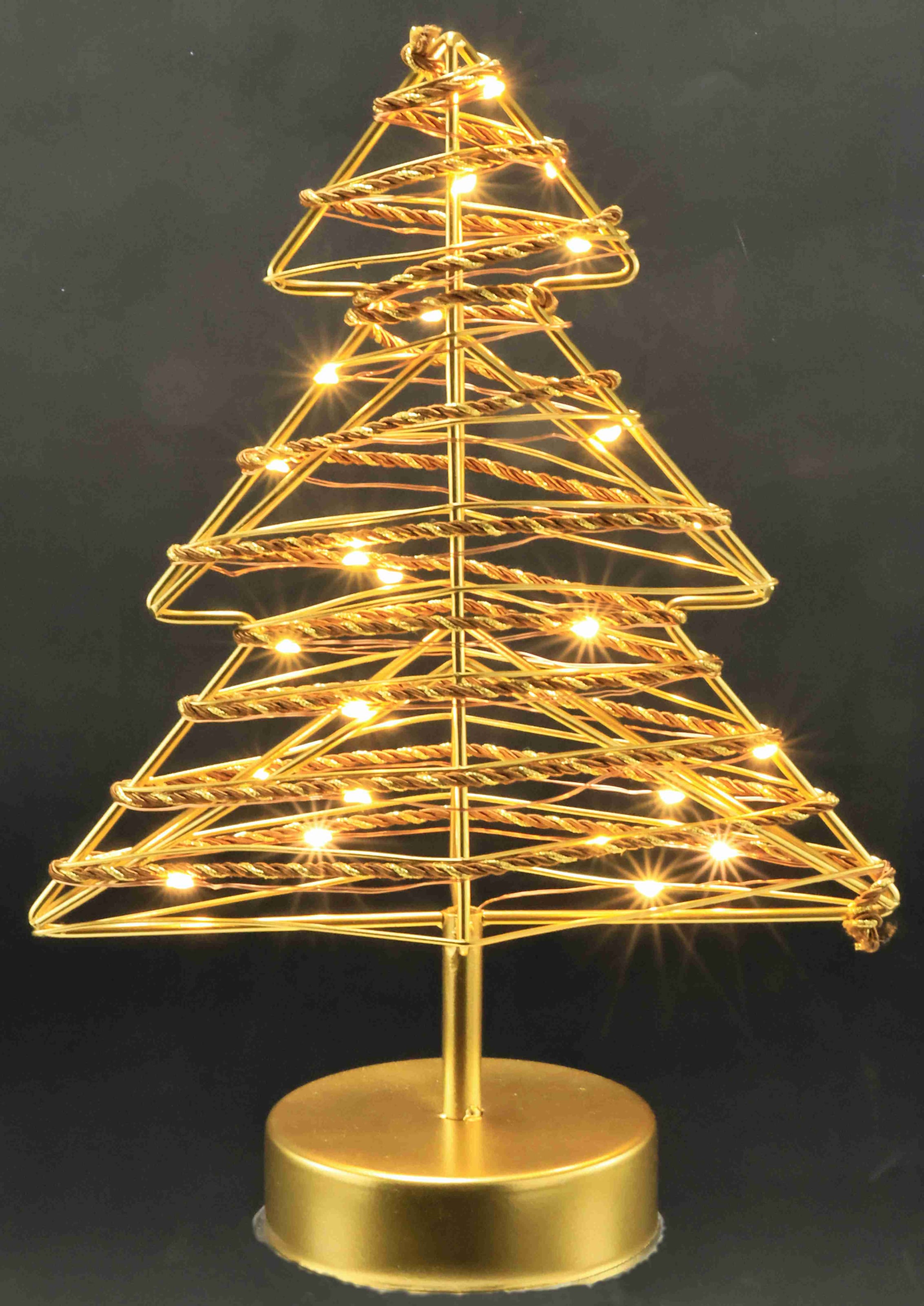 I.GE.A. LED-Dekofigur »LED-Dekoobjekt Baum« Tannenbaum Metall Gold warmweiß Timer Batteriebetrieb Weihnachtsdeko