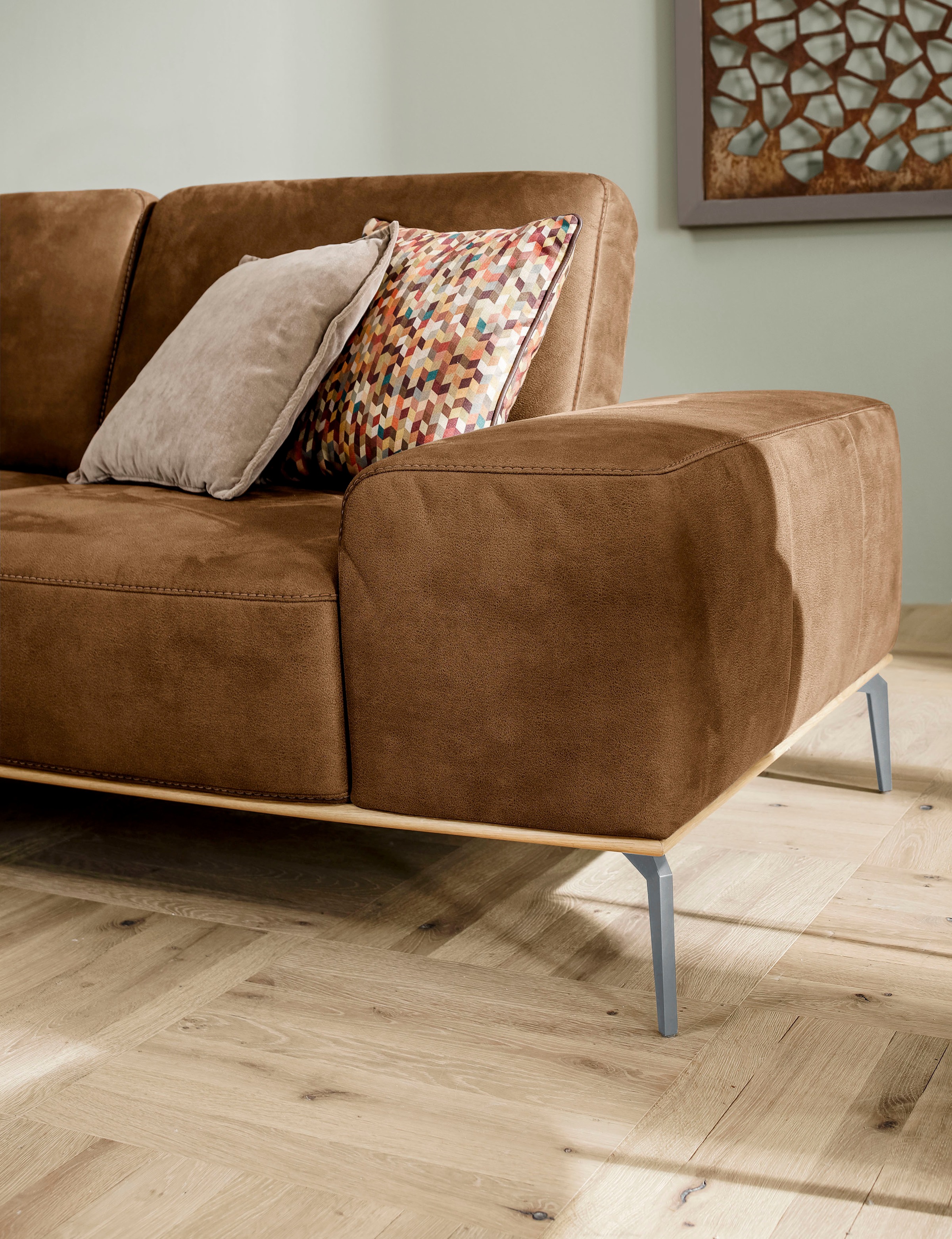 W.SCHILLIG Ecksofa »run, Designsofa mit tollem Sitzkomfort, bequem, L-Form«, mit elegantem Holzsockel, Füße in Silber matt, Breite 299 cm