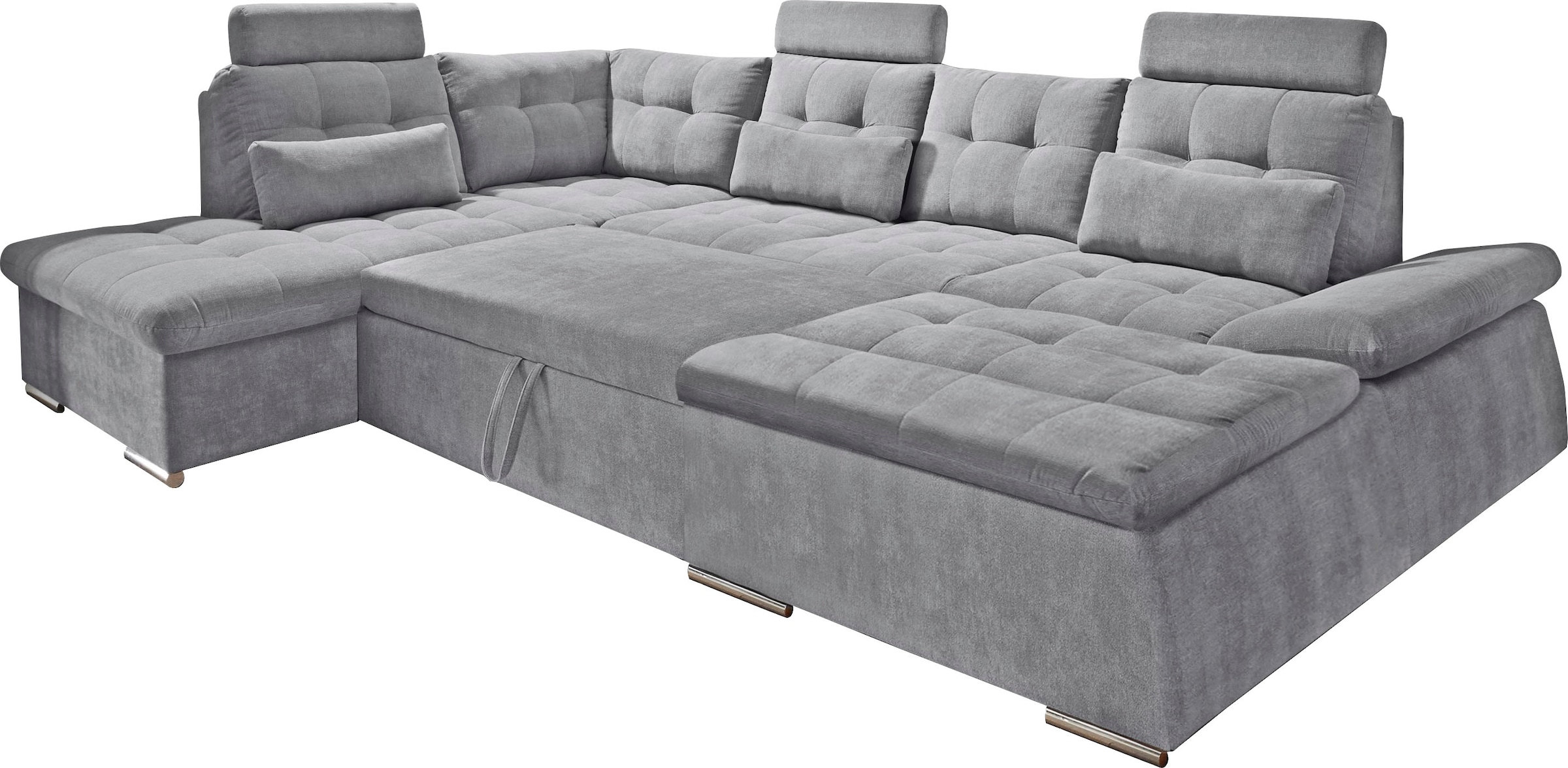 ED EXCITING DESIGN Wohnlandschaft »Nalo U-Form mit Bettfunktion, Bettkasten«, Armteilverstellung, Kopfstützen & 3 Nierenkissen