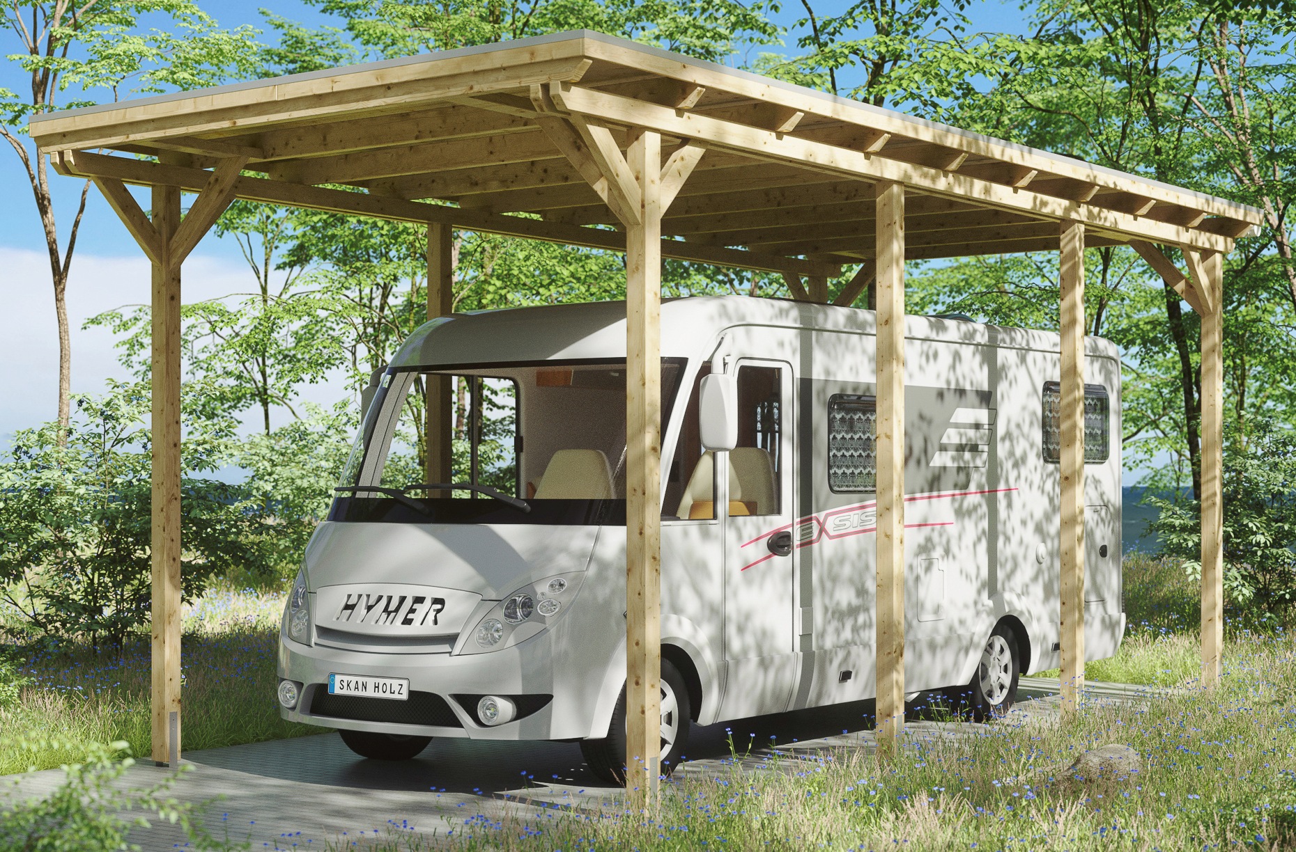 Skan Holz Caravan-Einzelcarport Emsland B x T 404 cm x 846 cm günstig online kaufen