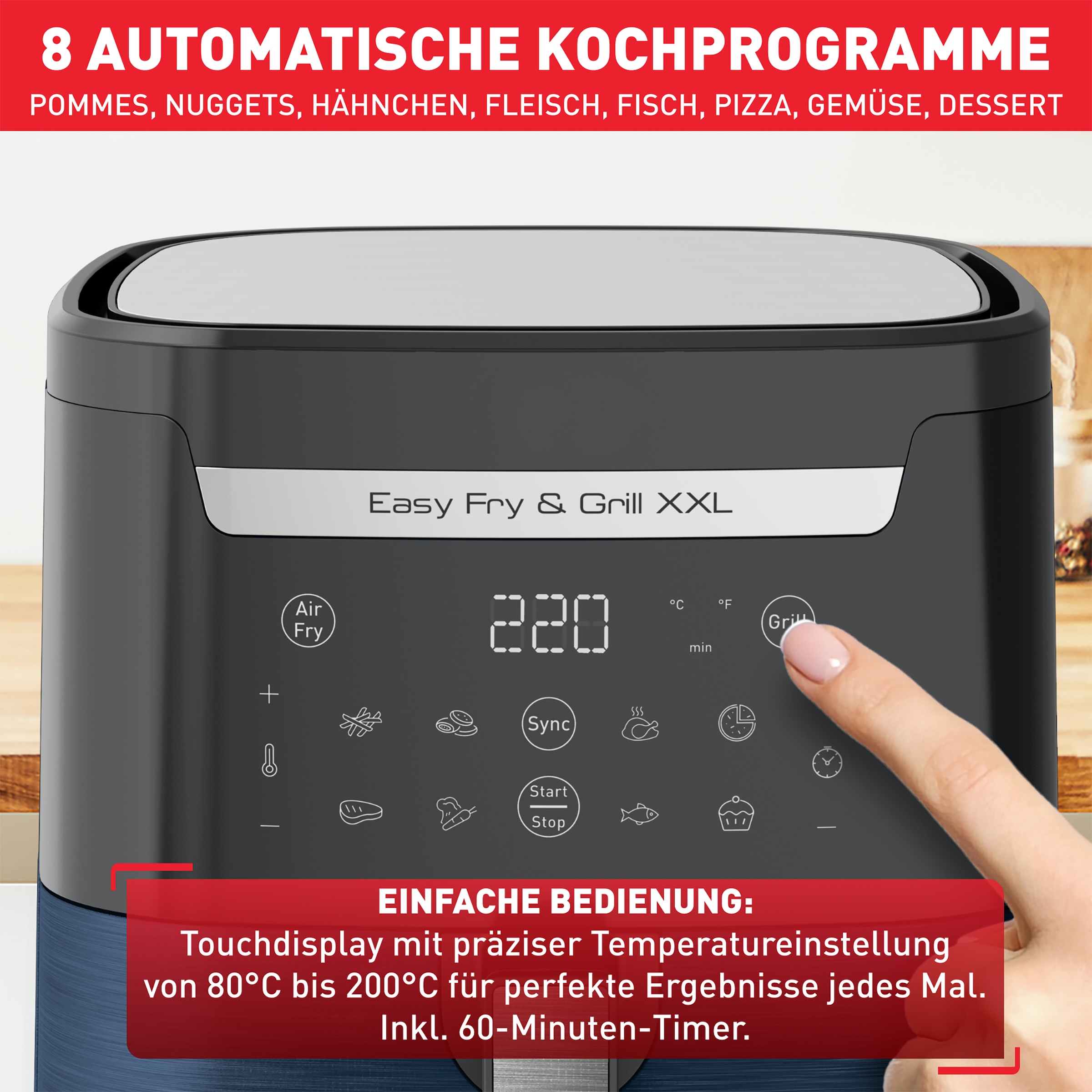 Tefal Heißluftfritteuse »Easy Fry & Grill XXL, 2-in-1«, 1830 W, 2 separate Zonen, 6,5 L XXL-Fassungsvermögen, EY8018