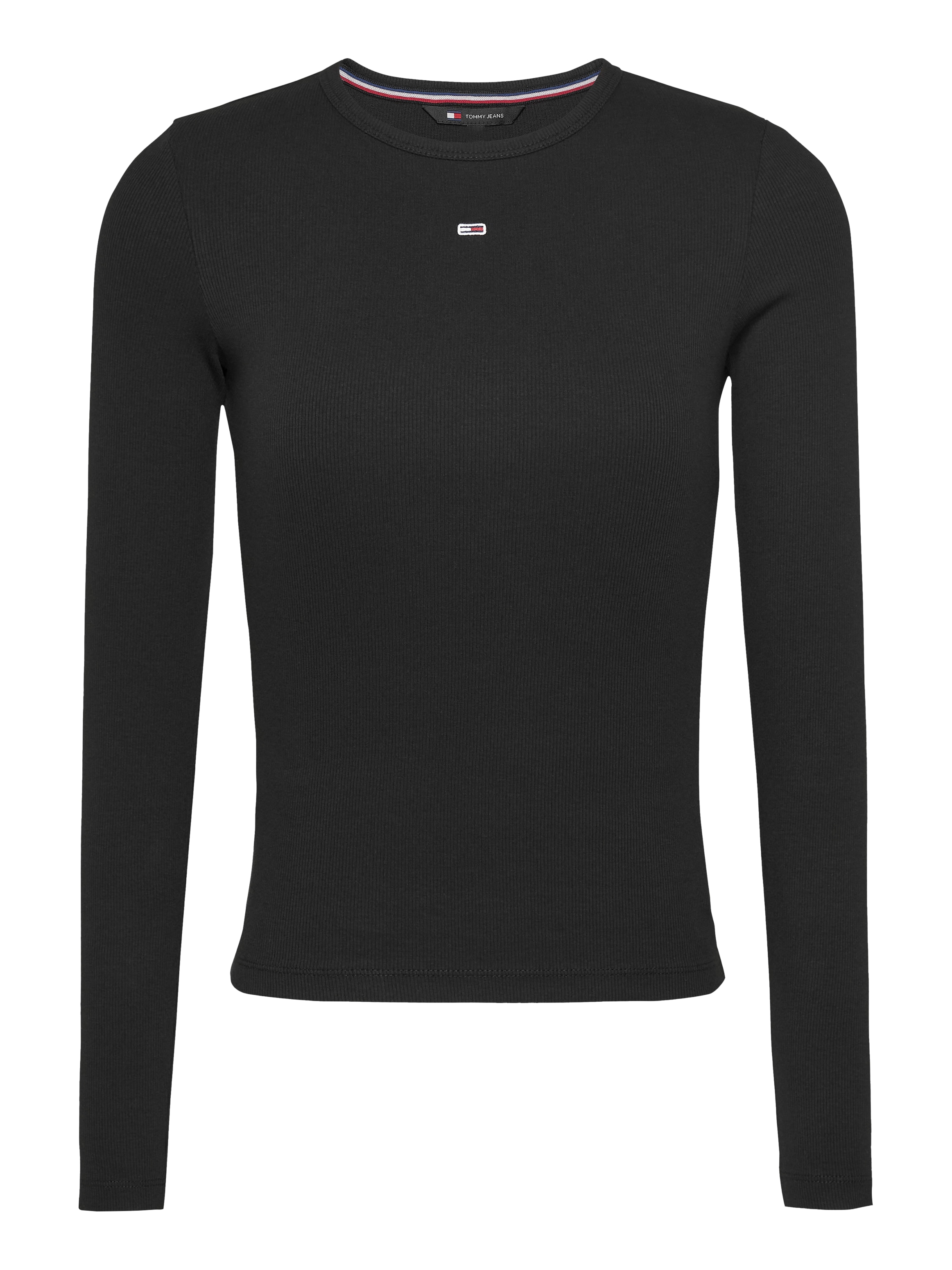 Tommy Jeans Langarmshirt »Slim Essential Rib Longsleeve Rippshirt«, in Rippoptik, mit Logostickerei