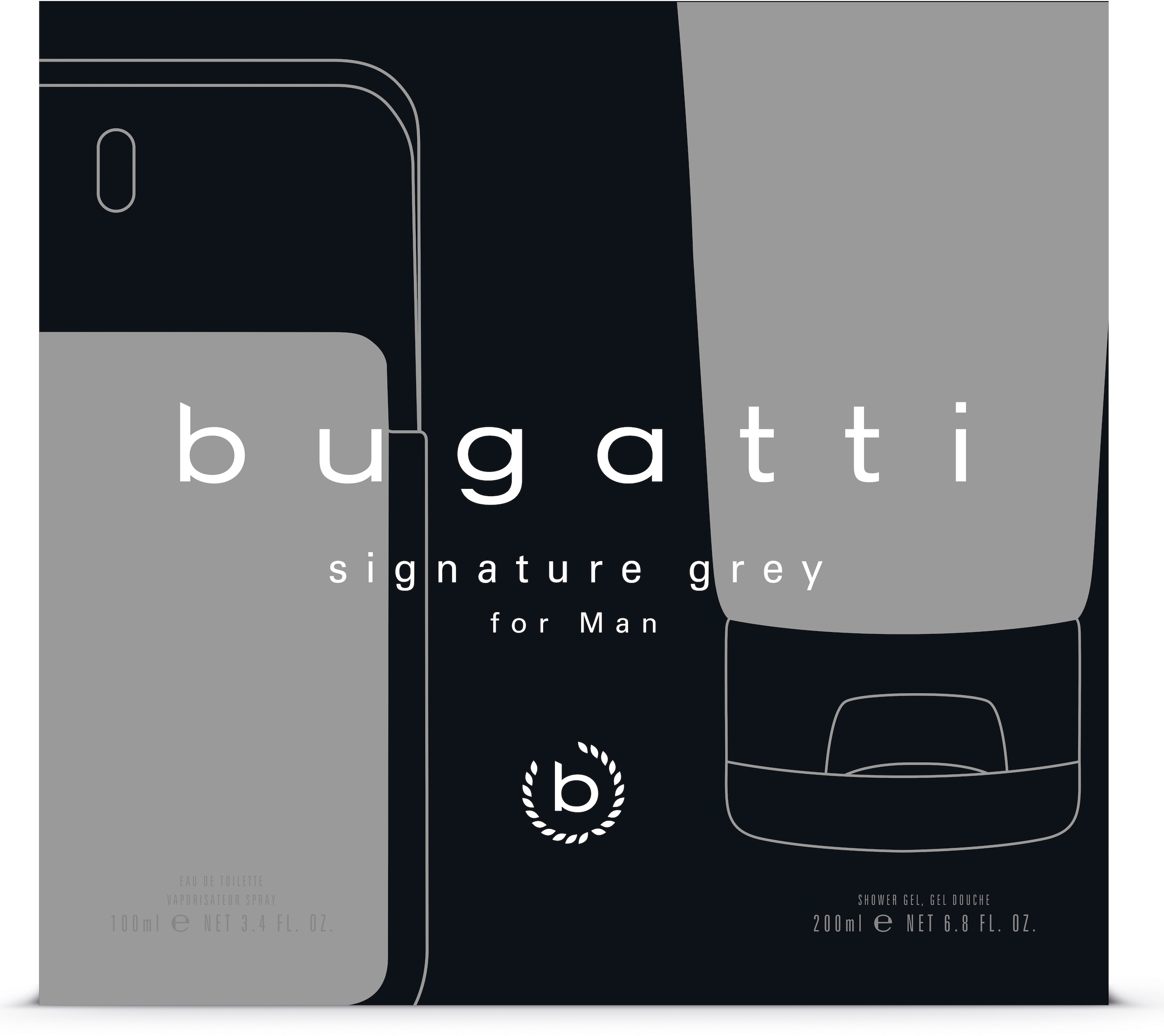 bugatti Eau de Toilette »BUGATTI Signature Grey for him GP EdT 100ml + 200 ml SG«, (2 tlg.), Herrenduft-Set mit holziger Note, ideal für den Alltag.