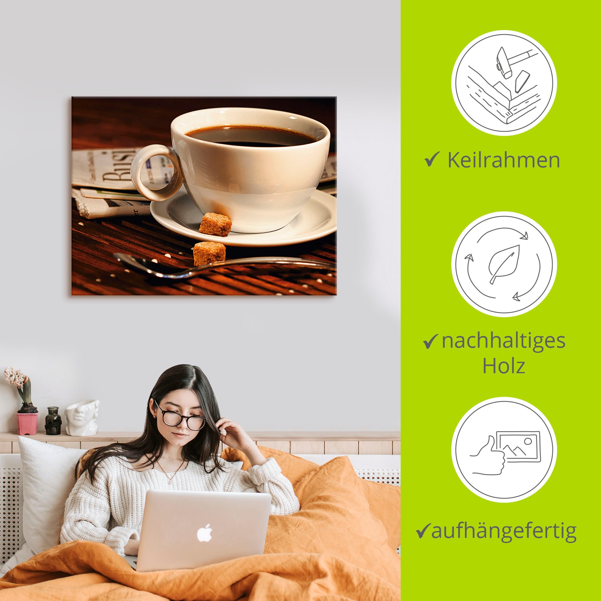 Artland Leinwandbild »Kaffeetasse und Zeitung«, Getränke, (1 St.), auf Keilrahmen gespannt