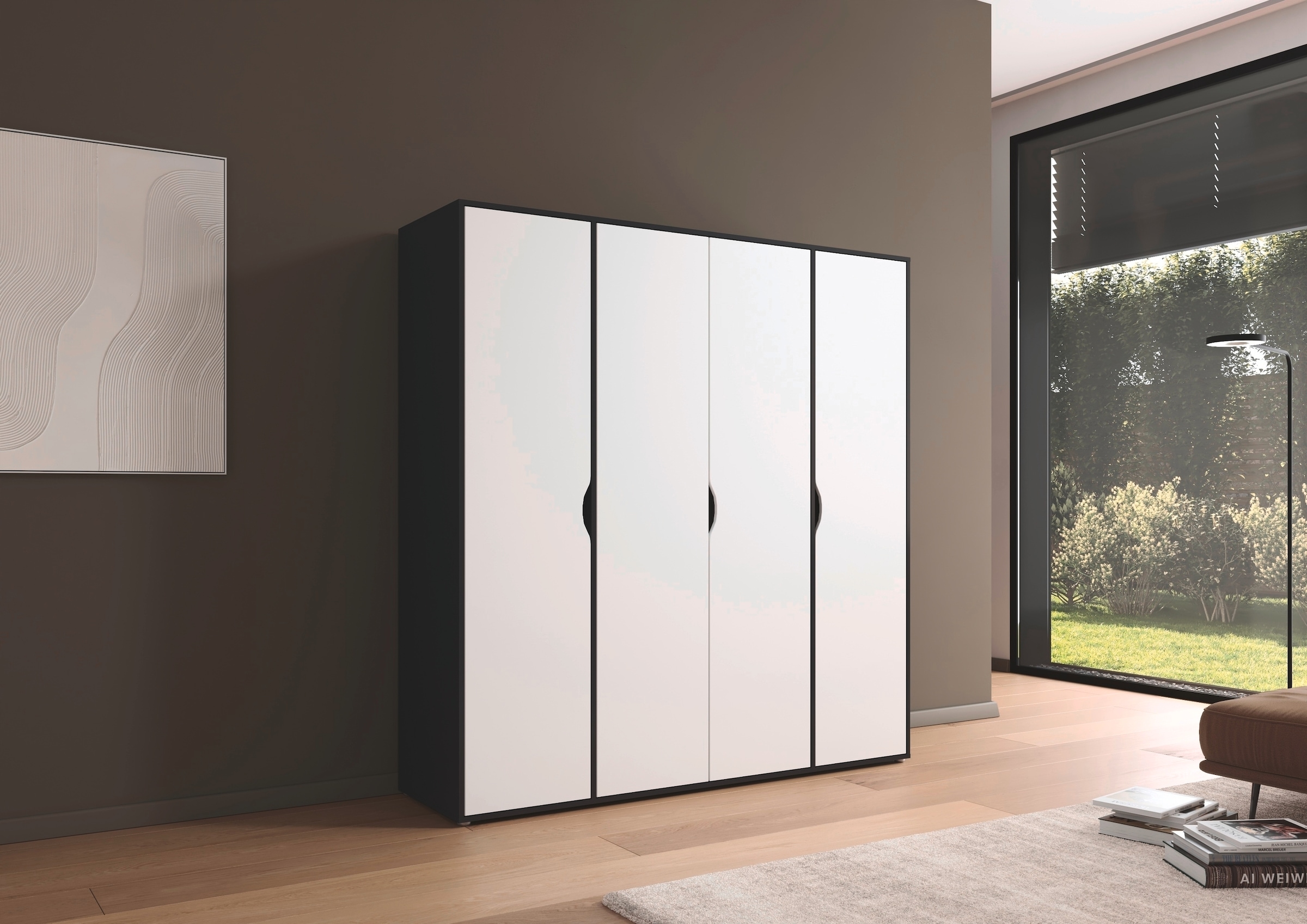 rauch Drehtürenschrank »Kleiderschrank Schrank Garderobe Wäscheschrank NARAI viel Stauraum«, (in 3 verschiedenen Ausstattungen BASIC/CLASSIC/PREMIUM), Griffausfräsungen für eine grifflose Optik TOPSELLER MADE IN GERMANY