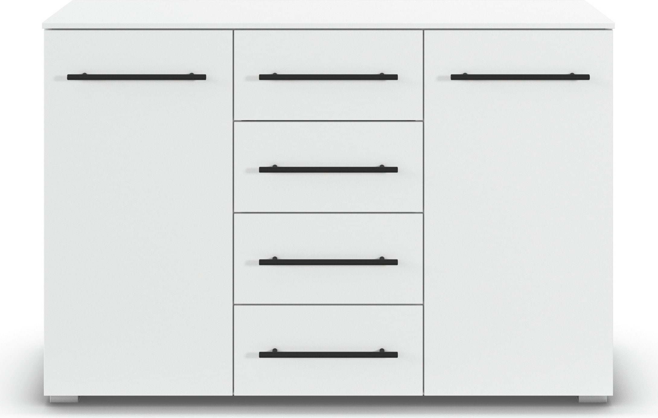 OTTO home Kombikommode »Sideboard Türkommode Schubladenkommode Kommode RONDO« Breite 120 / Höhe 81 cm, 4 Einlegeböden,  mit 4 geräumigen Schubladen Metallgriff in Schwarz MADE IN GERMANY