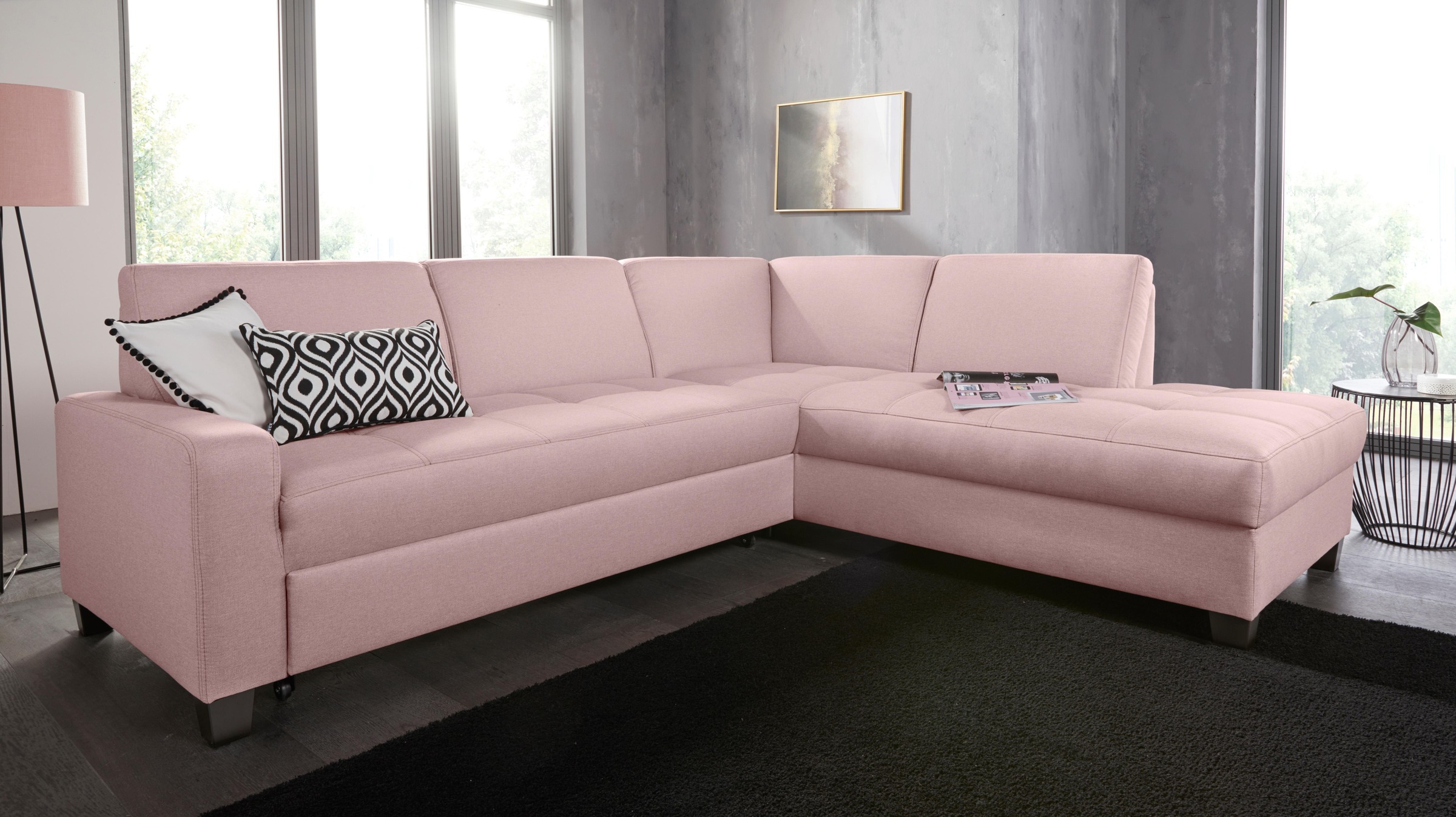 DOMO collection Ecksofa »Florentina zeitlos und elegant, Sitznähte als Designelement, L-Form«, wahlweise mit Bettfunktion, mit Kontrastnaht, Komfortsitzhöhe 47cm