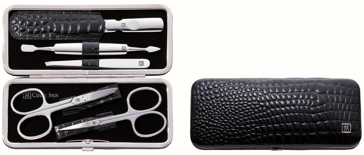 Zwilling Maniküre-Etui »CLASSIC INOX RAHMEN-ETUI SCHWARZ KROKO«, (5 tlg.)