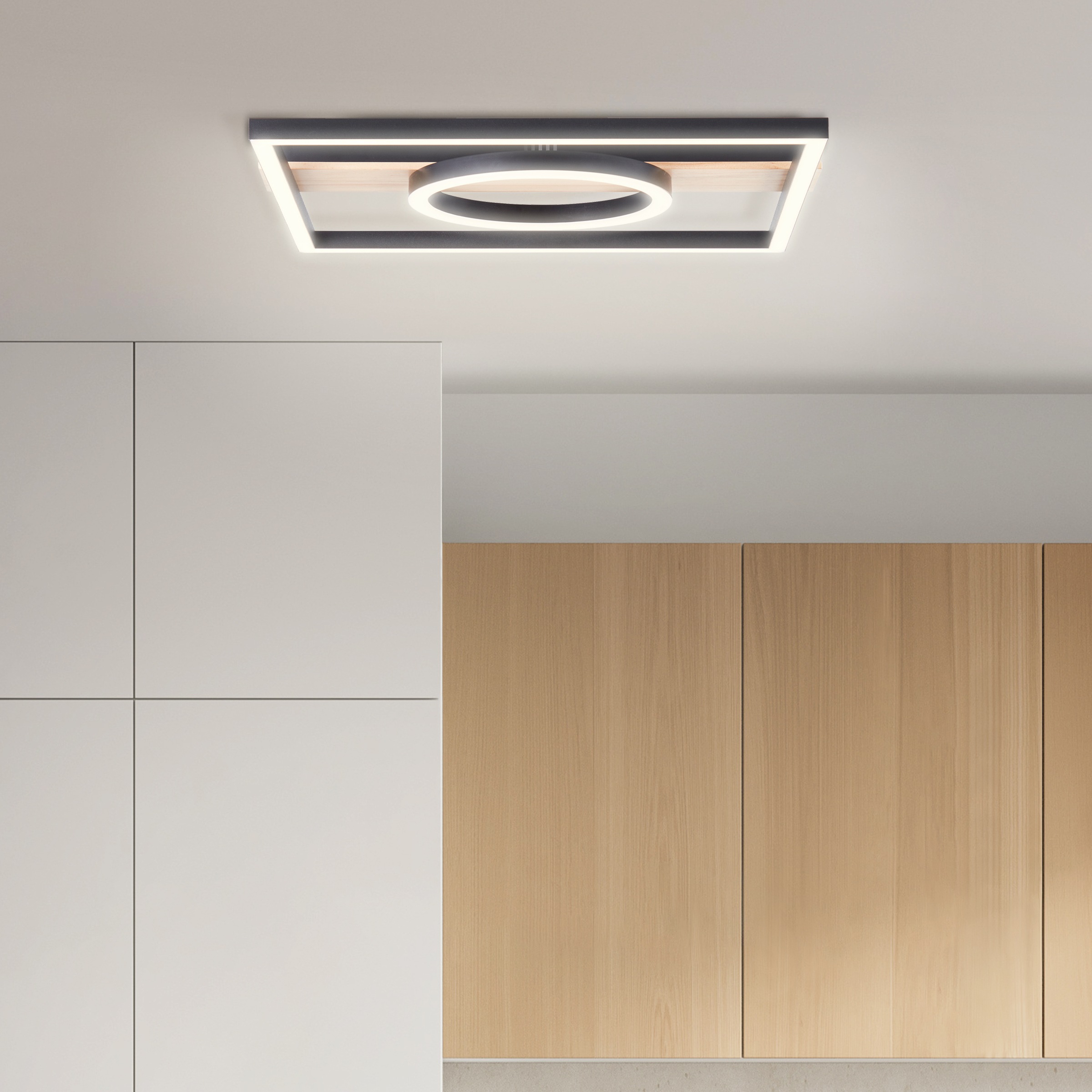 BreLight LED Deckenleuchte »Maureen«, mit Holzakzent, 40 x 42 cm, 2700 lm, günstig online kaufen