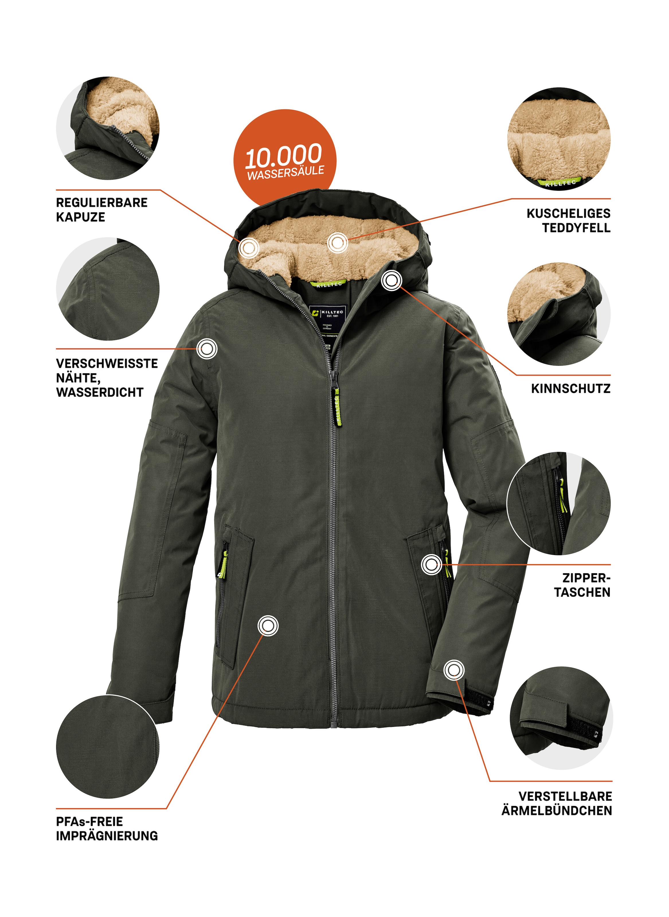 Killtec Funktionsjacke »KOW 377 BYS JCKT«, Wasserdichte Funktionsjacke mit Kapuze, warmem Futter und Kinnschutz