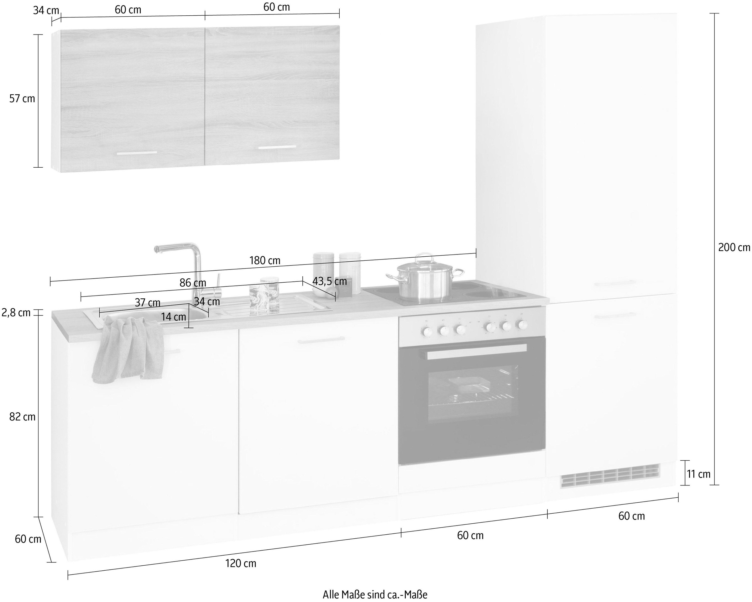 KOCHSTATION Küchenzeile »KS-Visby«, ohne E-Geräte, Breite 240 cm für Kühl/Gefrierkombination