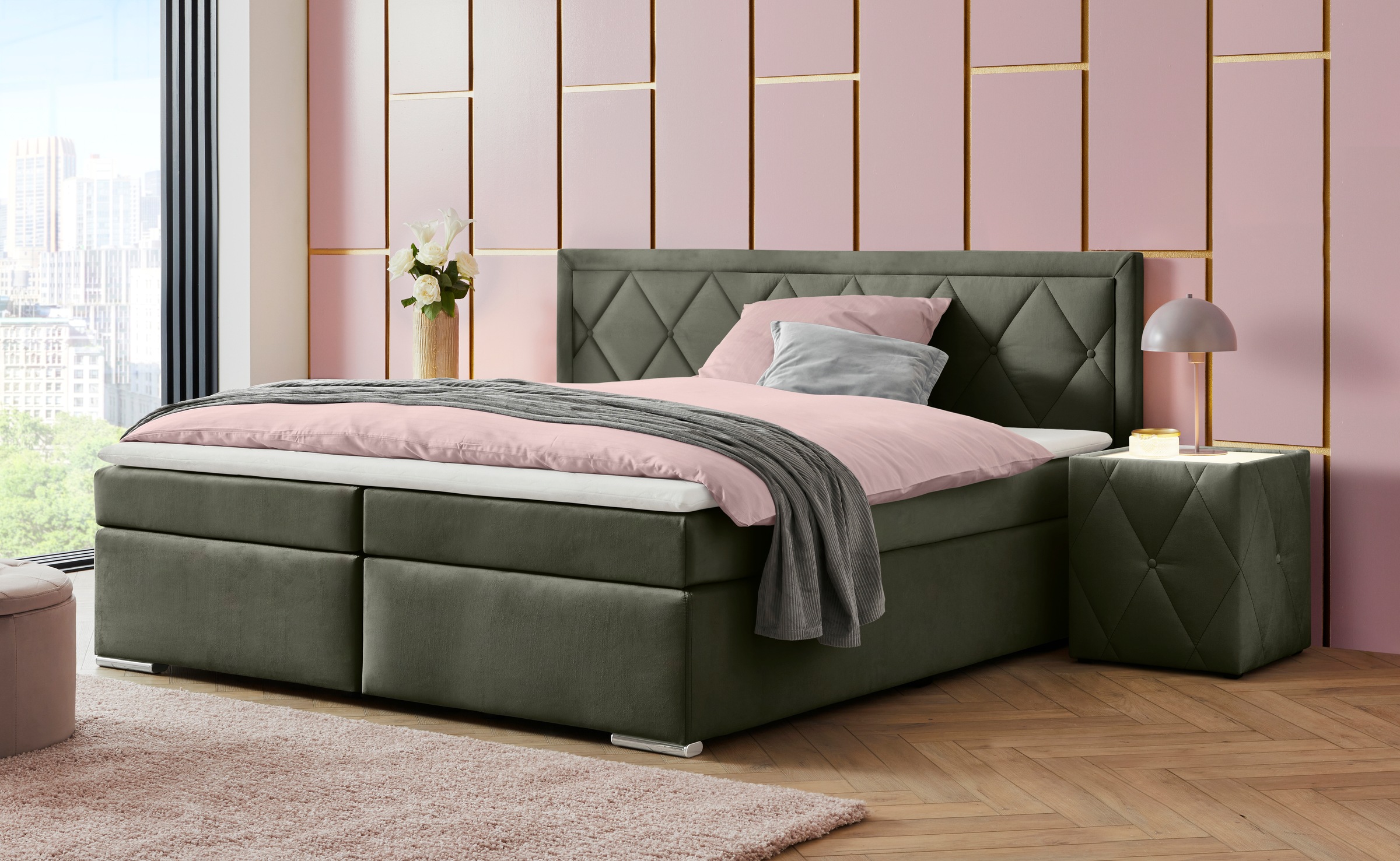 Leonique Boxbett »Alfie, Bestseller, wahlweise mit Bettkasten«, mit Knopfheftung im Kopfteil, H2, H3 und H4 wählbar