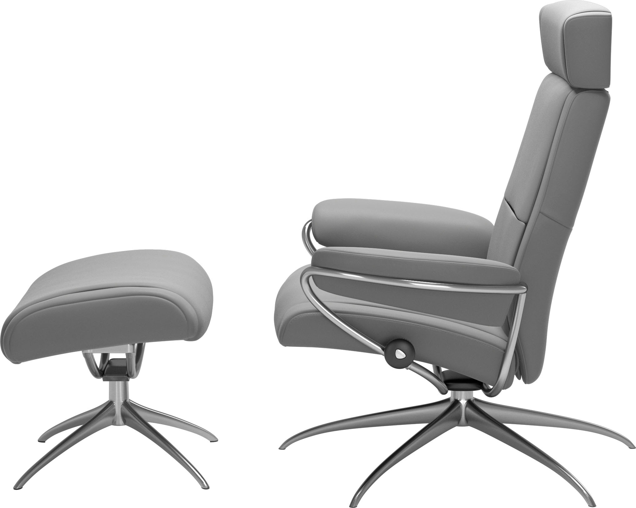 Stressless® Relaxsessel »Paris«, (Set, Relaxsessel mit Hocker), mit Hocker, Low Back mit Kopfstütze, mit Star Base, Gestell Chrom