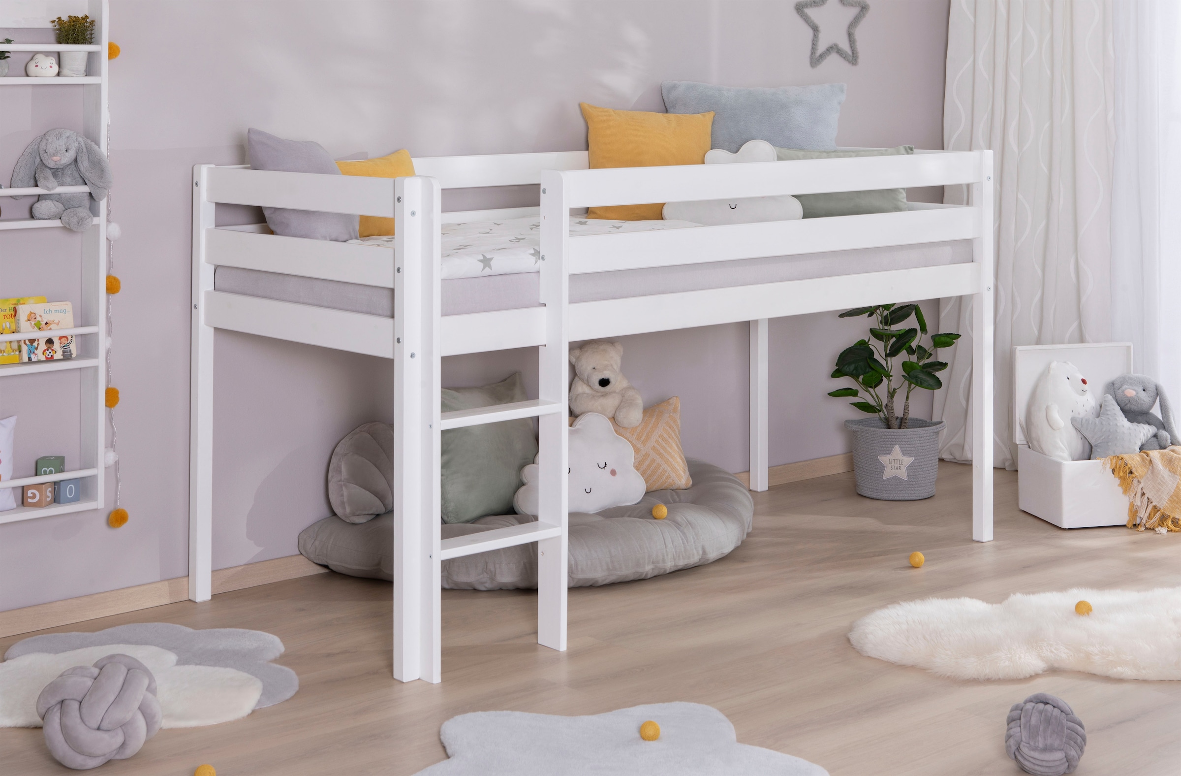 Ticaa Hochbett »Malte, FSC®-zertifizierte Kiefer, Deal für begrenzte Zeit!«, (90x200cm Liegefläche, Höhe 114cm), mit Rollrost