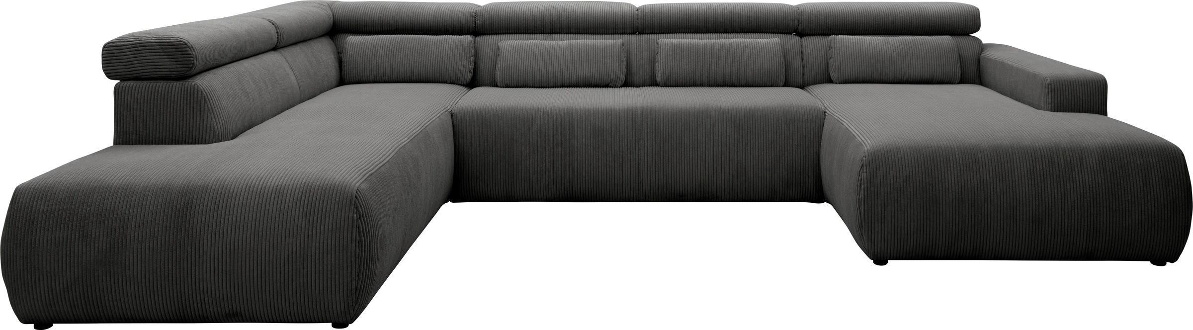 DOMO collection Wohnlandschaft »Brandon, belastbar bis 140kg/ Sitz, B/T: 359/228 cm, U-Form«, mit Sitztiefenverstellung, Cord, grau
