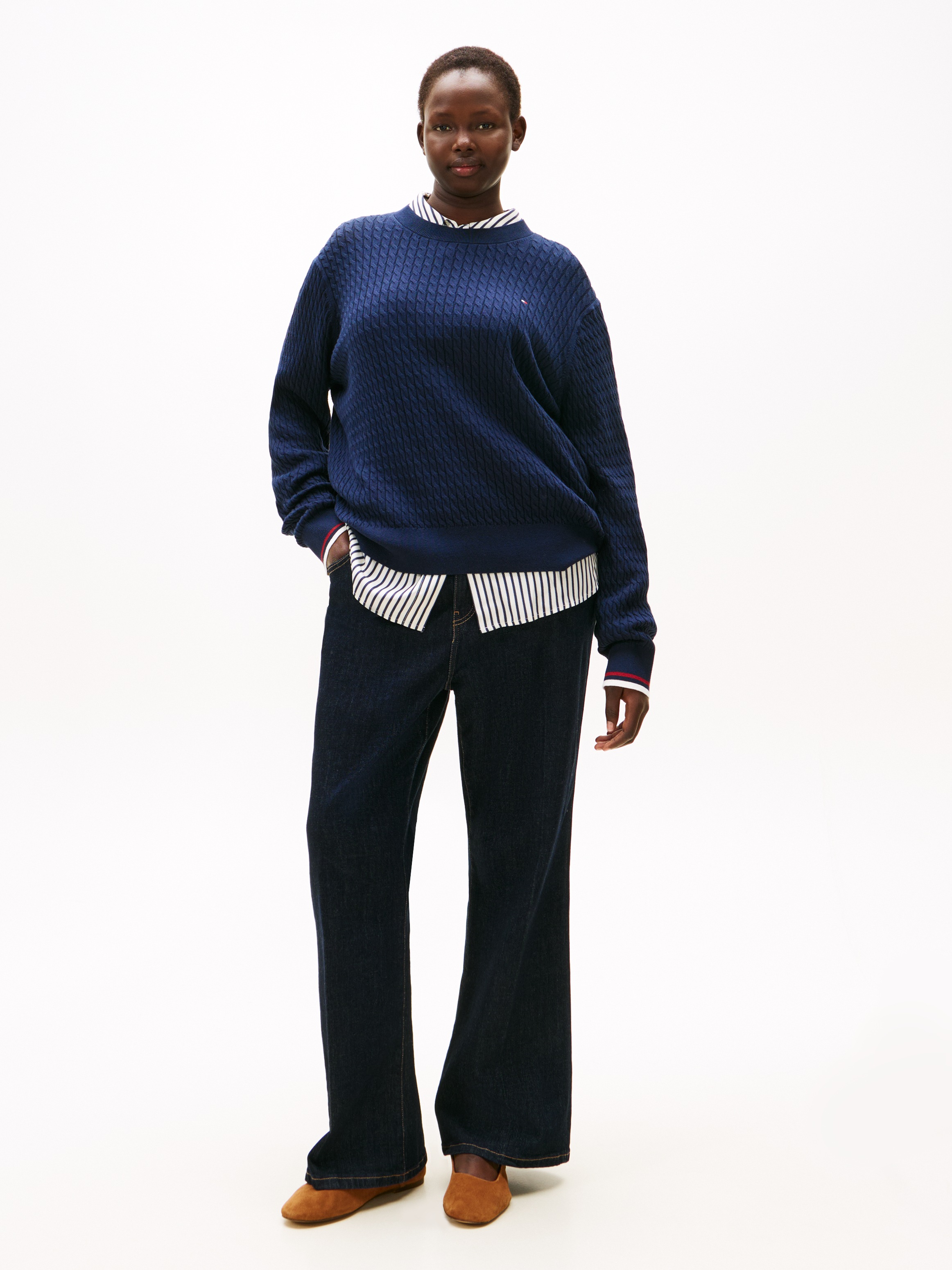 Tommy Hilfiger Curve Strickpullover »CRV CO CABLE FINE GG C-NK LS SWT« in großen Größen, mit Zopfmuster