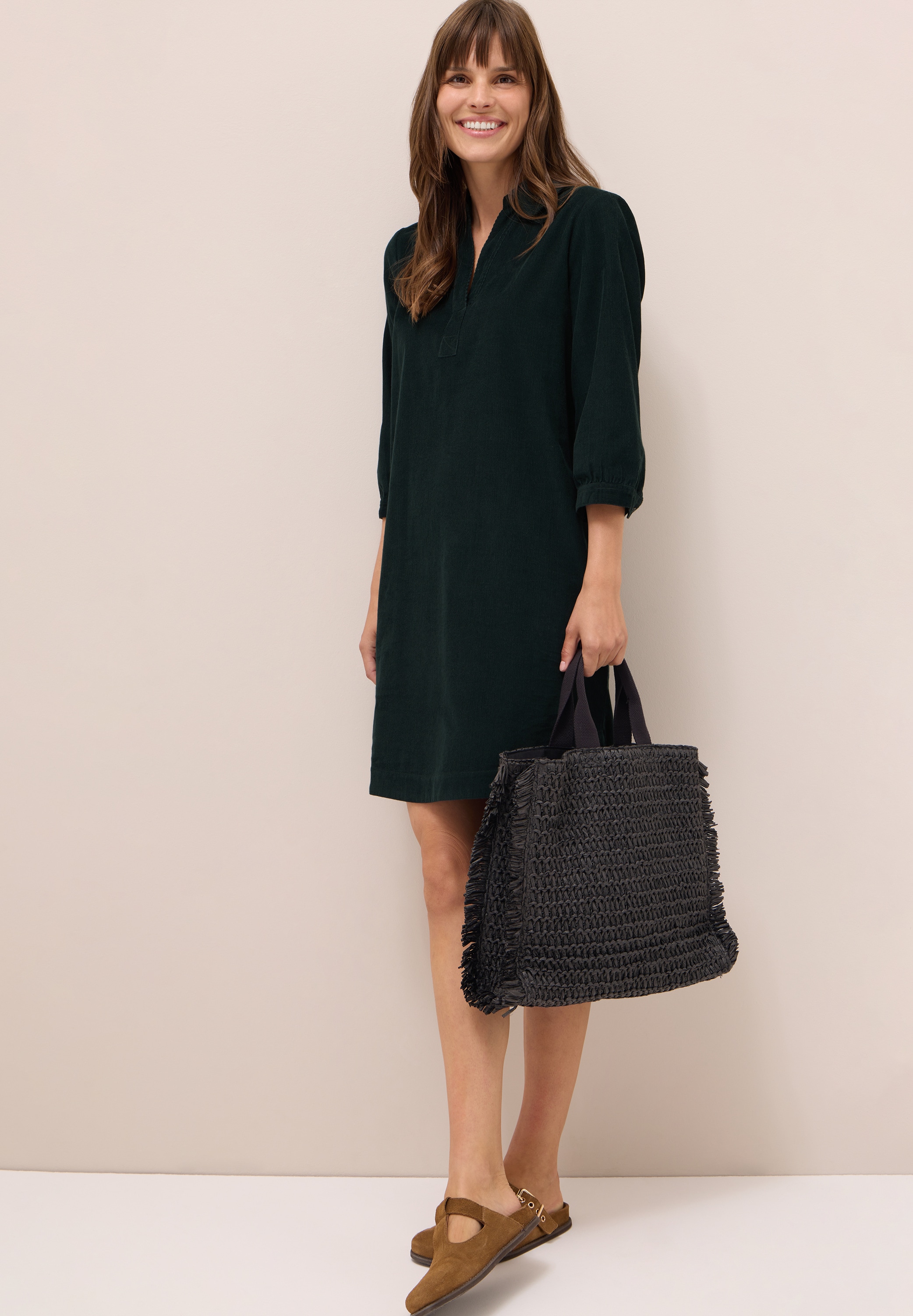 Cecil Cordkleid aus reiner Baumwolle, Split Neck