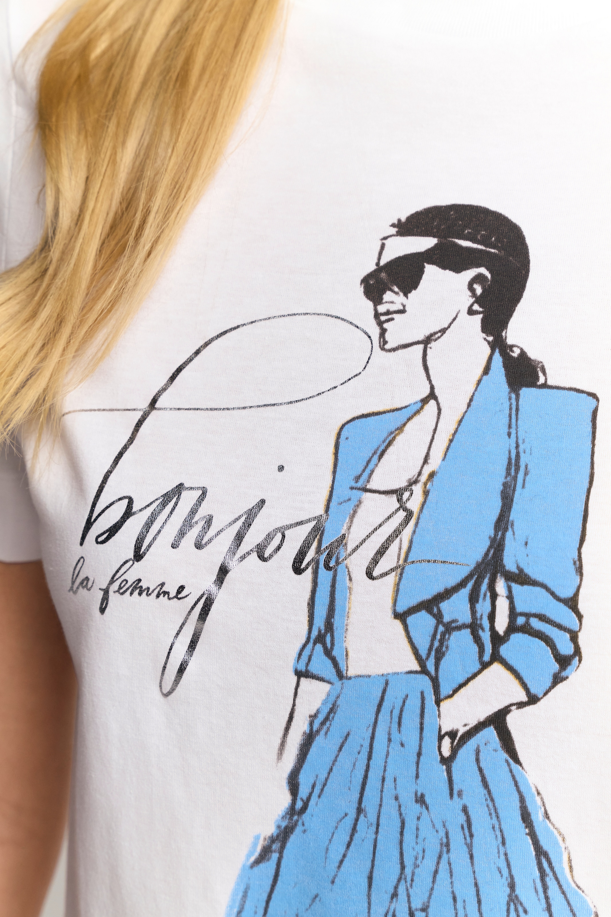 RICHROYAL T-Shirt, Easy fit T-Shirt "Bonjour" with woman print