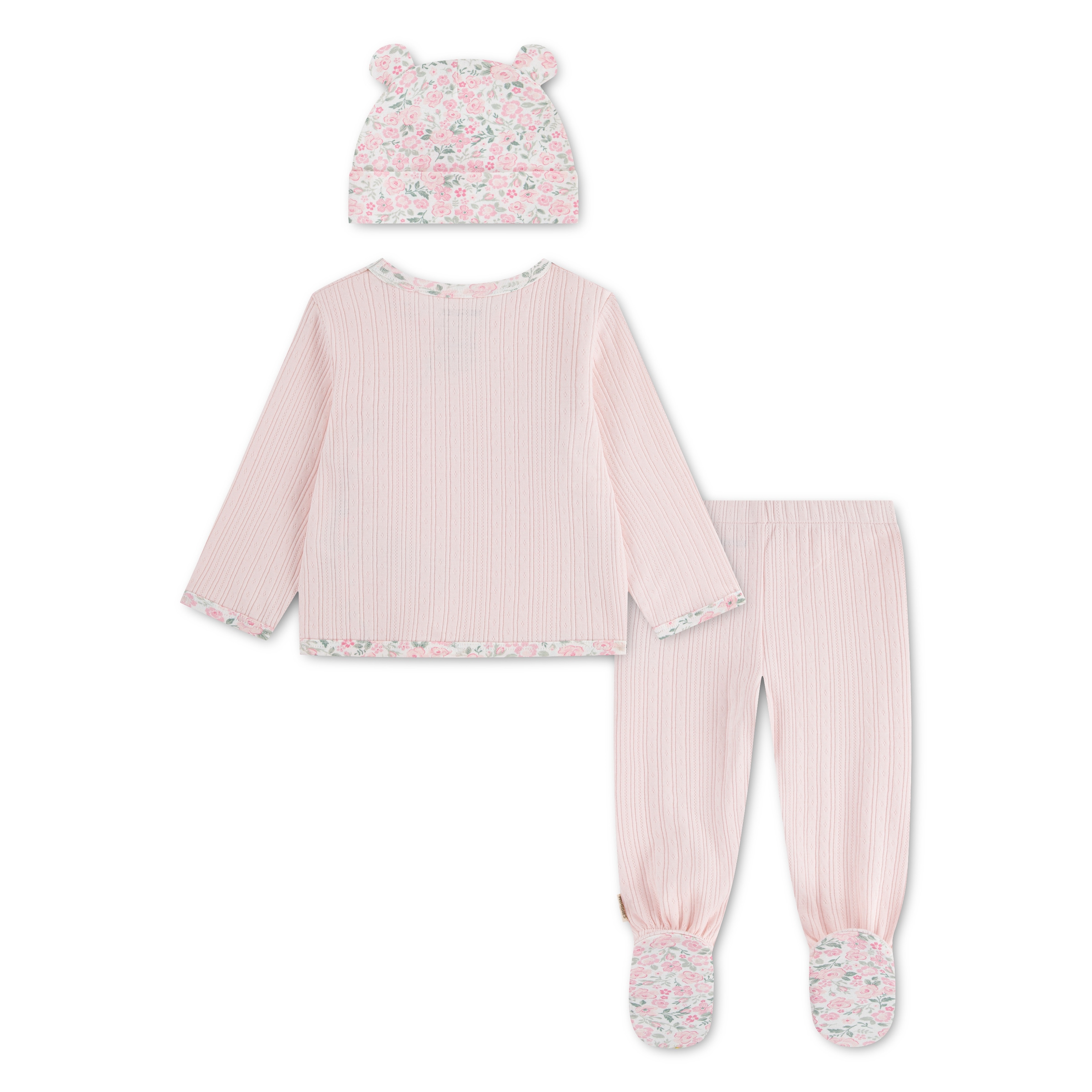 HUGGIES babywear Shirt, Hose, Jacke & Mütze »HUGG FOOTED PANT SET + ATTACHM« Set, 3 Mütze-Hose mit Füßen/Jacke mit floralem Muster / für Girls