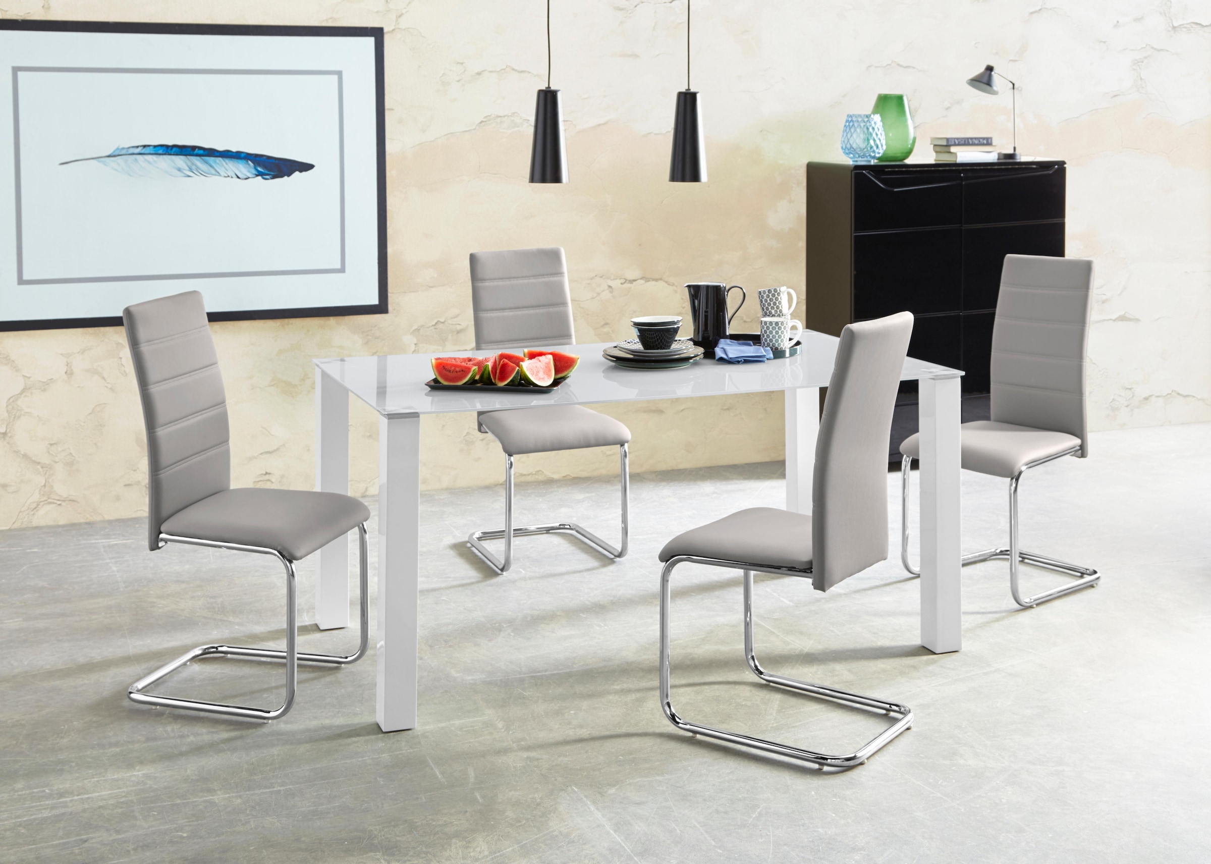 INOSIGN Essgruppe »Normadora« Set, 5 Stk. tlg. mit Glastisch, Freischwinger günstig online kaufen