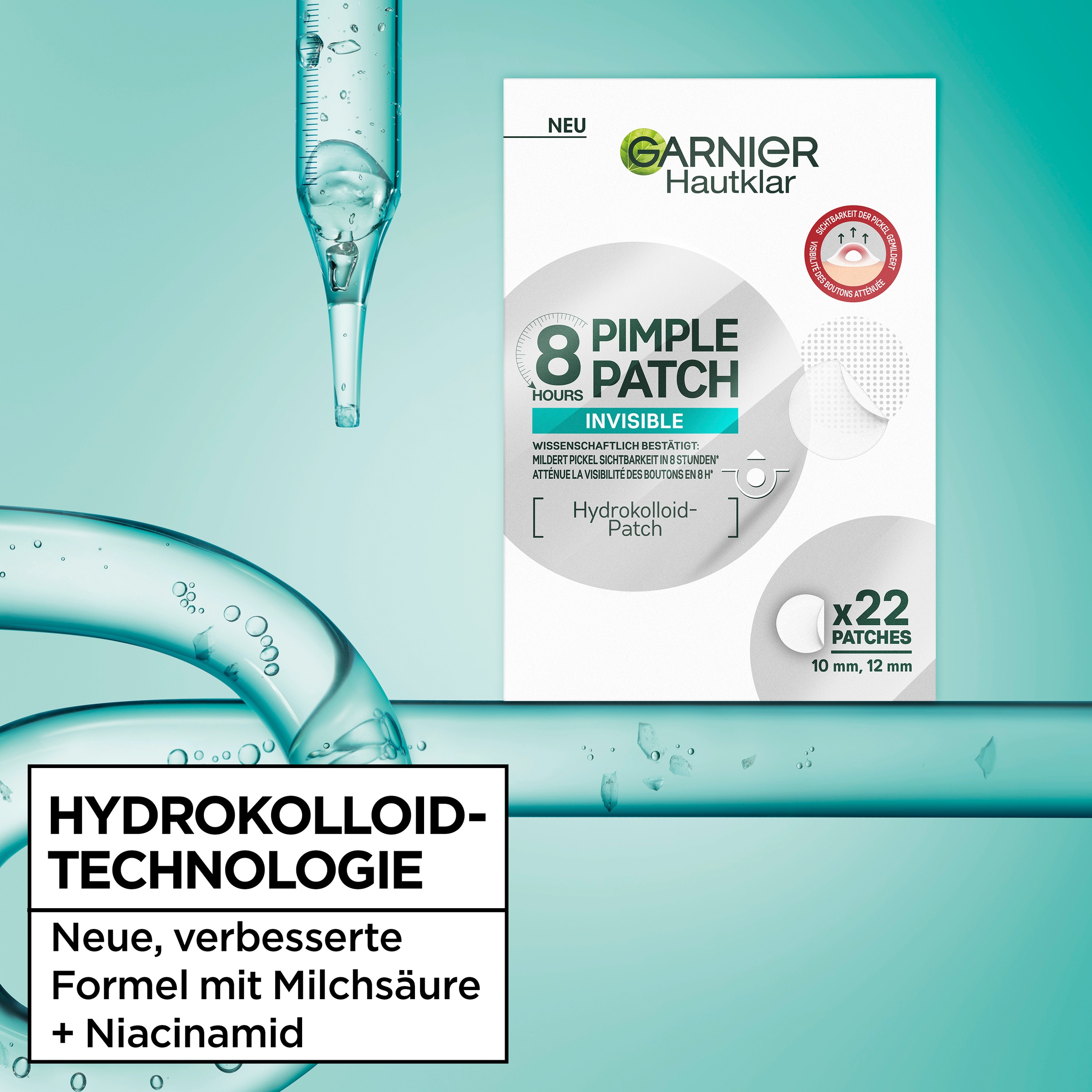 GARNIER Pickel-Tupfer »GARNIER 8H INVISIBLE PIMPLE PATCH« Flacht Pickel ab mit Hydrokolloid, keine Pickelmale.