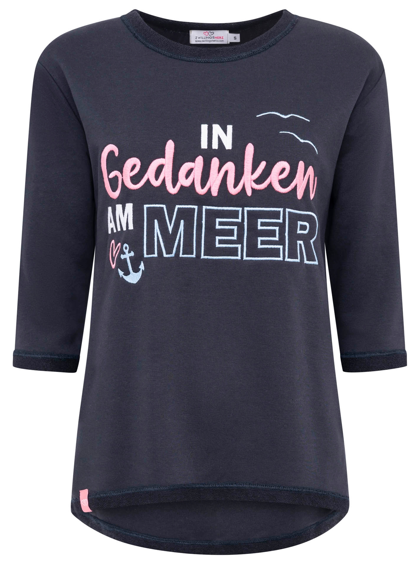 Zwillingsherz 3/4-Arm-Shirt »"Meer Gedanken"« 3/4 Arm, mit Martimer Botschaft, ausgefransten Kanten