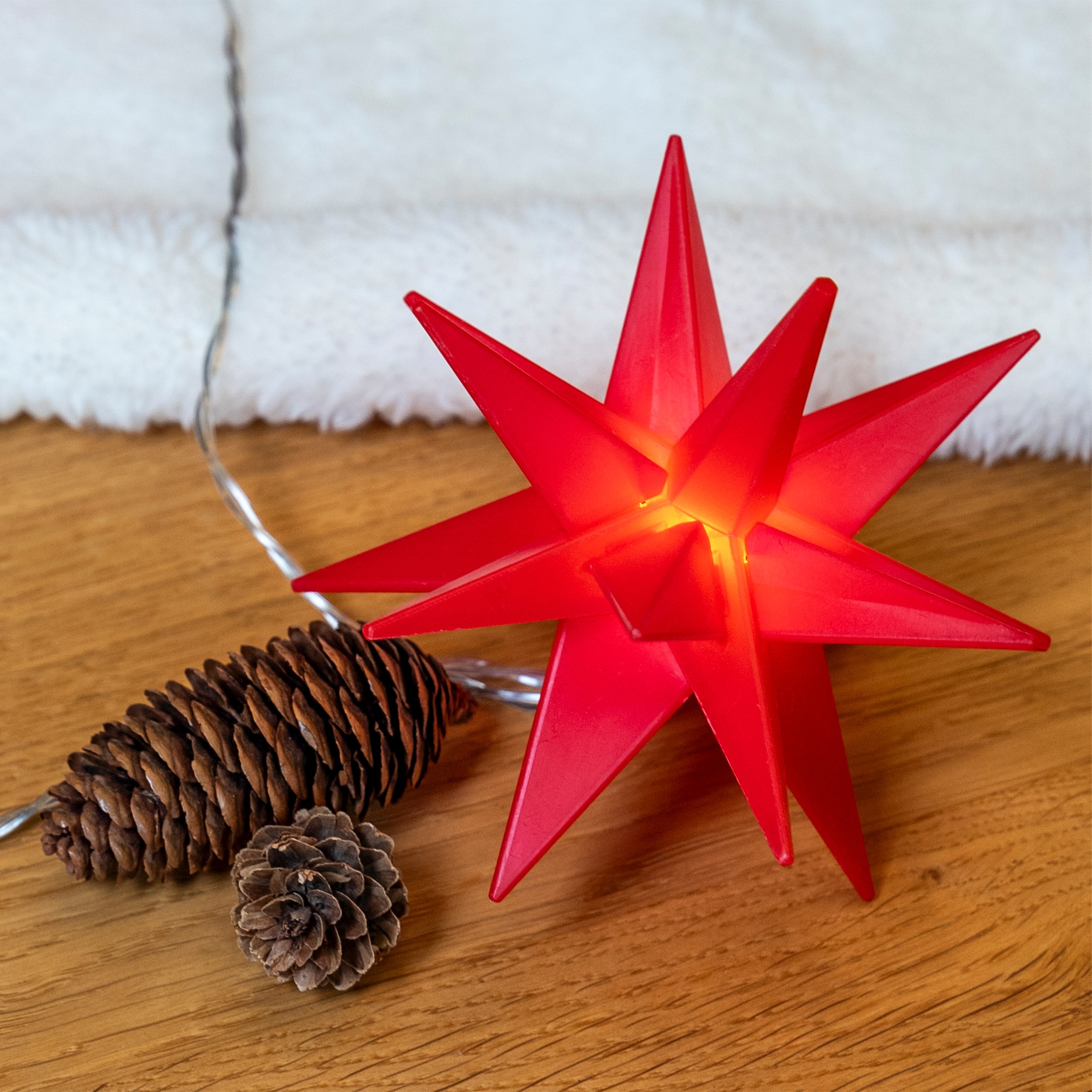 OTTO home LED-Lichterkette »10er 3D-Sterne, Timer, Länge 4,5m, Rot, Weiß oder Gelb, Indoor Outdoor« 10 Stk.-flammig mit Zeitschaltuhr, 4,5 m beleuchtet & 3 m Zuleitung, innen, außen