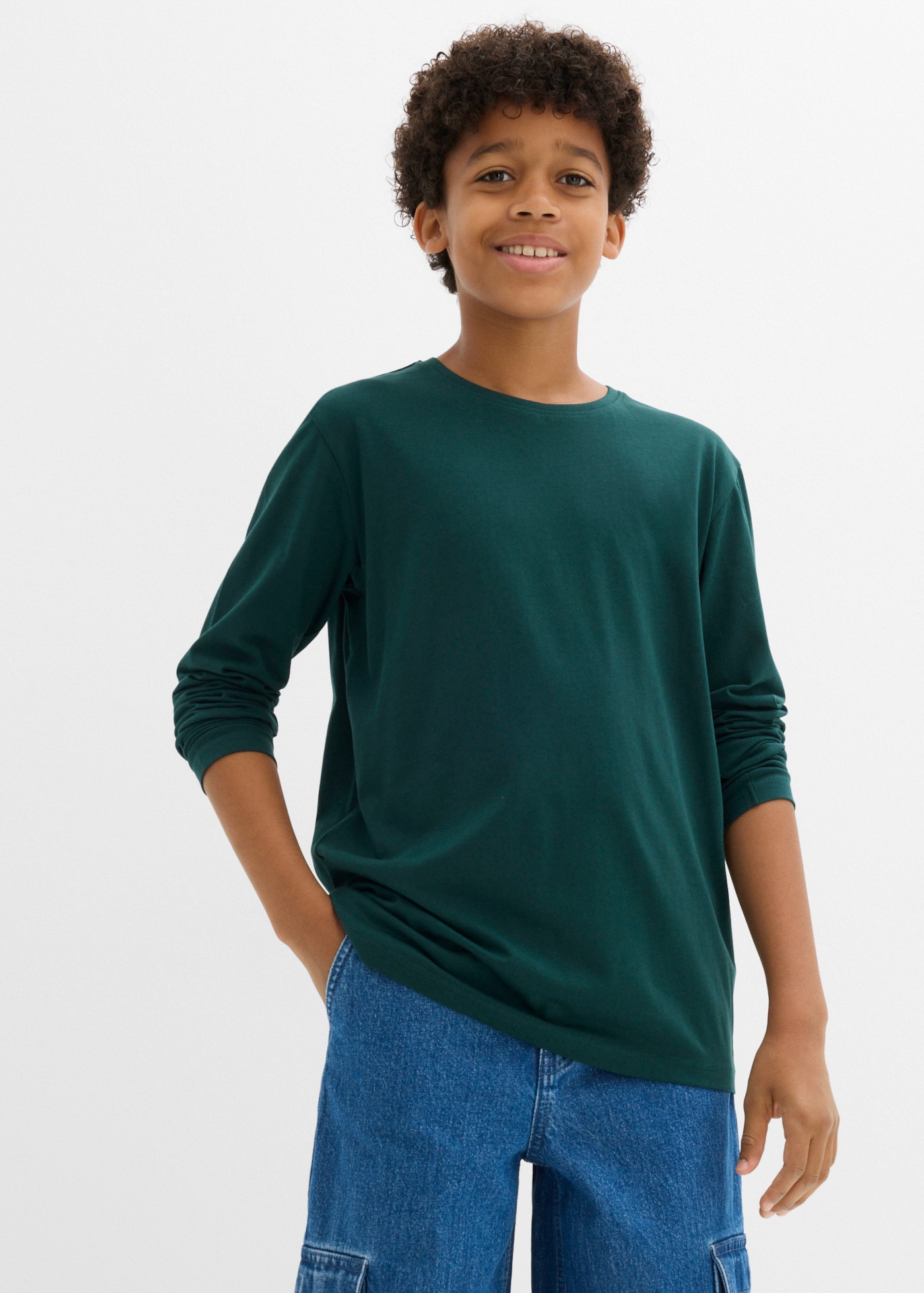 bonprix Langarmshirt Packung, 3 für Kinder, im praktischen Dreierpack, aus Baumwolle und Viskose