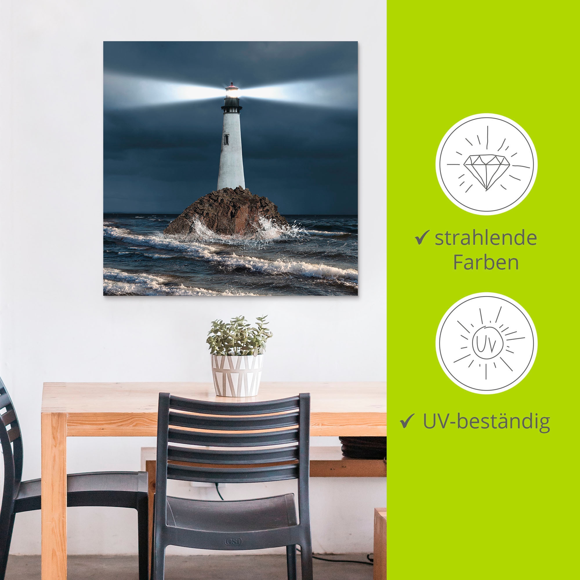 Artland Wandbild »Bild von Leuchtturm mit Lichtstrahl«, Gebäude, (1 St.), als Alubild, Outdoorbild, Leinwandbild, Poster, Wandaufkleber