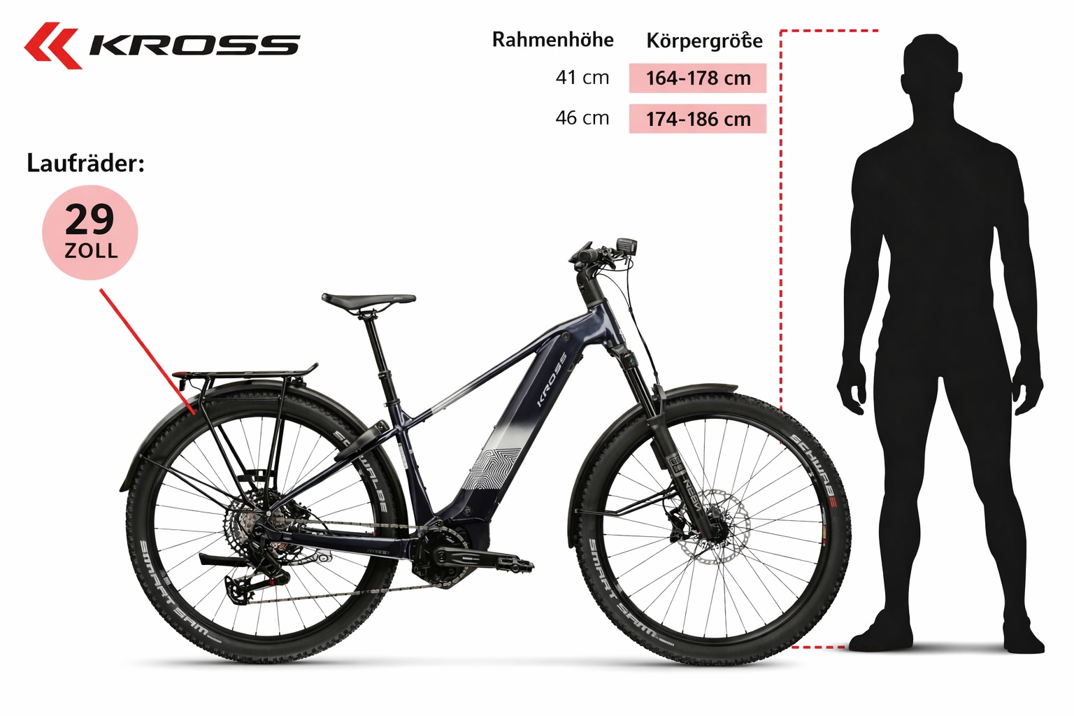 Kross »Influx Hybrid 6.0 21,3Ah / 800 Wh 29 Zoll schwarz 12 Gänge 2026« 12 Gang SRAM S1000 EAGLE AXS Schaltwerk Kettenschaltung Mittelmotor 250 W