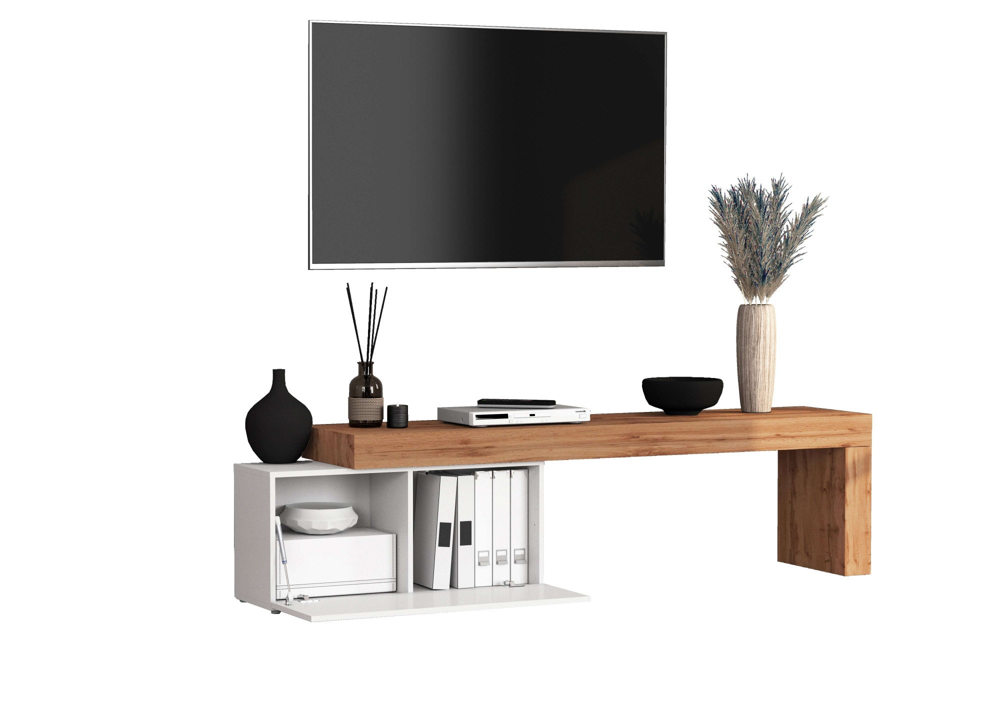 INOSIGN Lowboard »Chronos TV-Board, TV-Schrank«, (1 St., Breite verstellbar von 180 bis 260 cm), Breite 220 cm TV-Board,Lowboard,1 Klappe und ein L-Förmiger Aufsatz