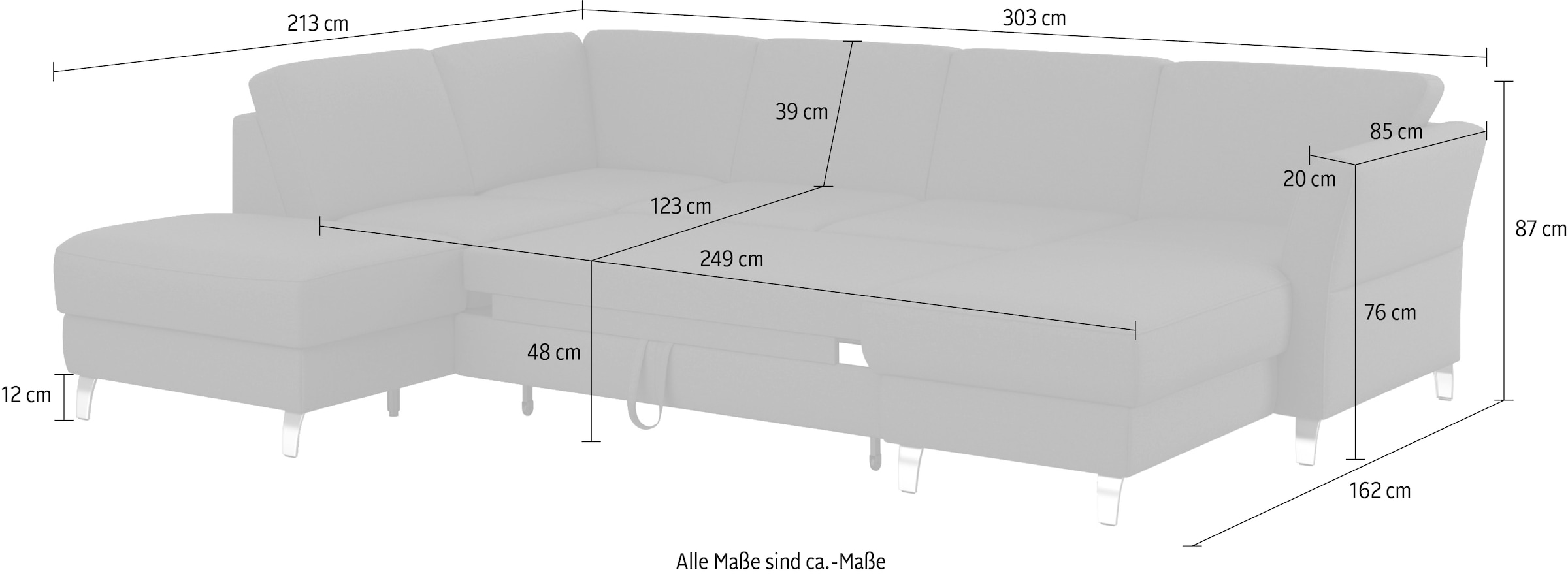 sit&more Wohnlandschaft »Visby U-Form«, Wahlweise mit Bettfunktion und Stauraum, frei im Raum stellbar