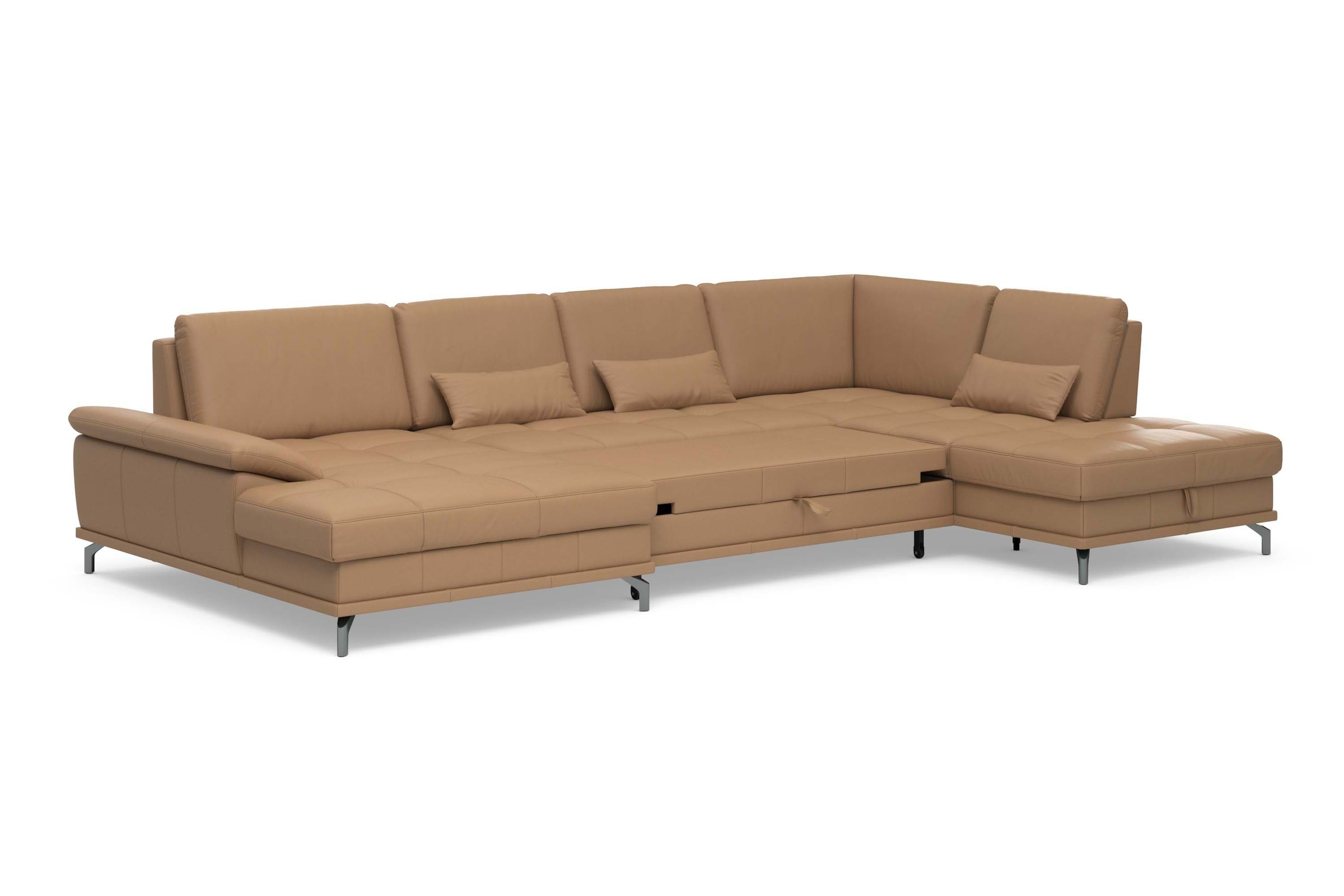 Places of Style Wohnlandschaft »Costello U-Form, mit Sitztiefenverstellung, Armteilverstellung und«, 3 Nierenkissen, optional Bettfunktion und Bettkasten