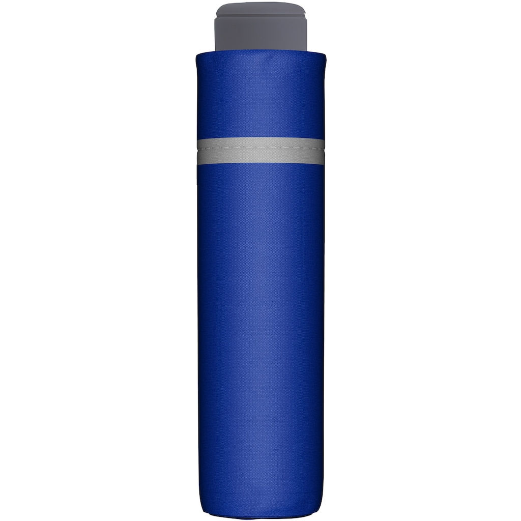 doppler® Taschenregenschirm »Mini Light up uni, Blue«, mit reflektierenden Elementen am Schirmdach