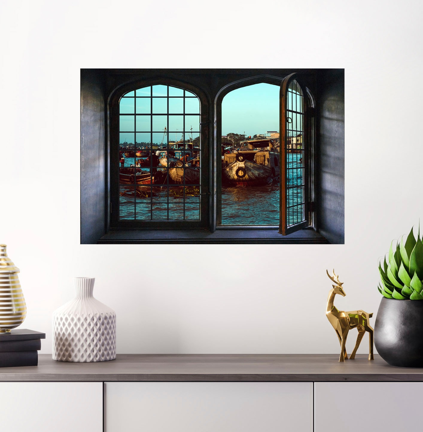 queence Wandsticker »Fischerboote«, Wandsticker, Wandbild, selbstklebend, 3D, Fenster