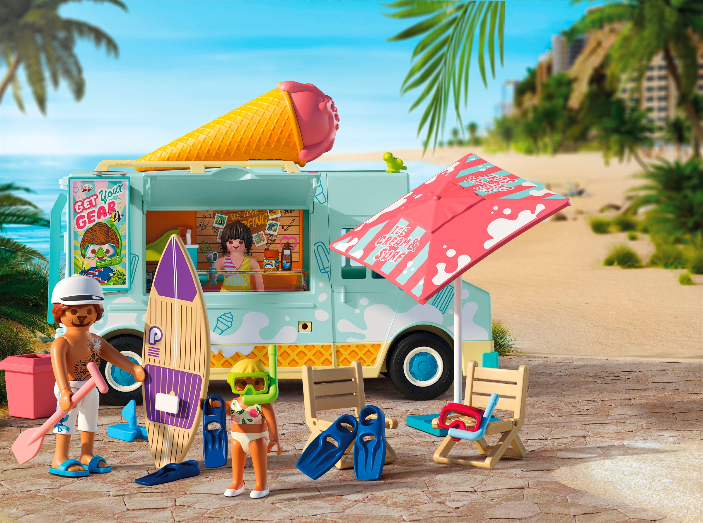 Playmobil® Konstruktions-Spielset »Ice Cream Truck mit Surfshop (71904), My Life«, (101 St.), Made in Germany
